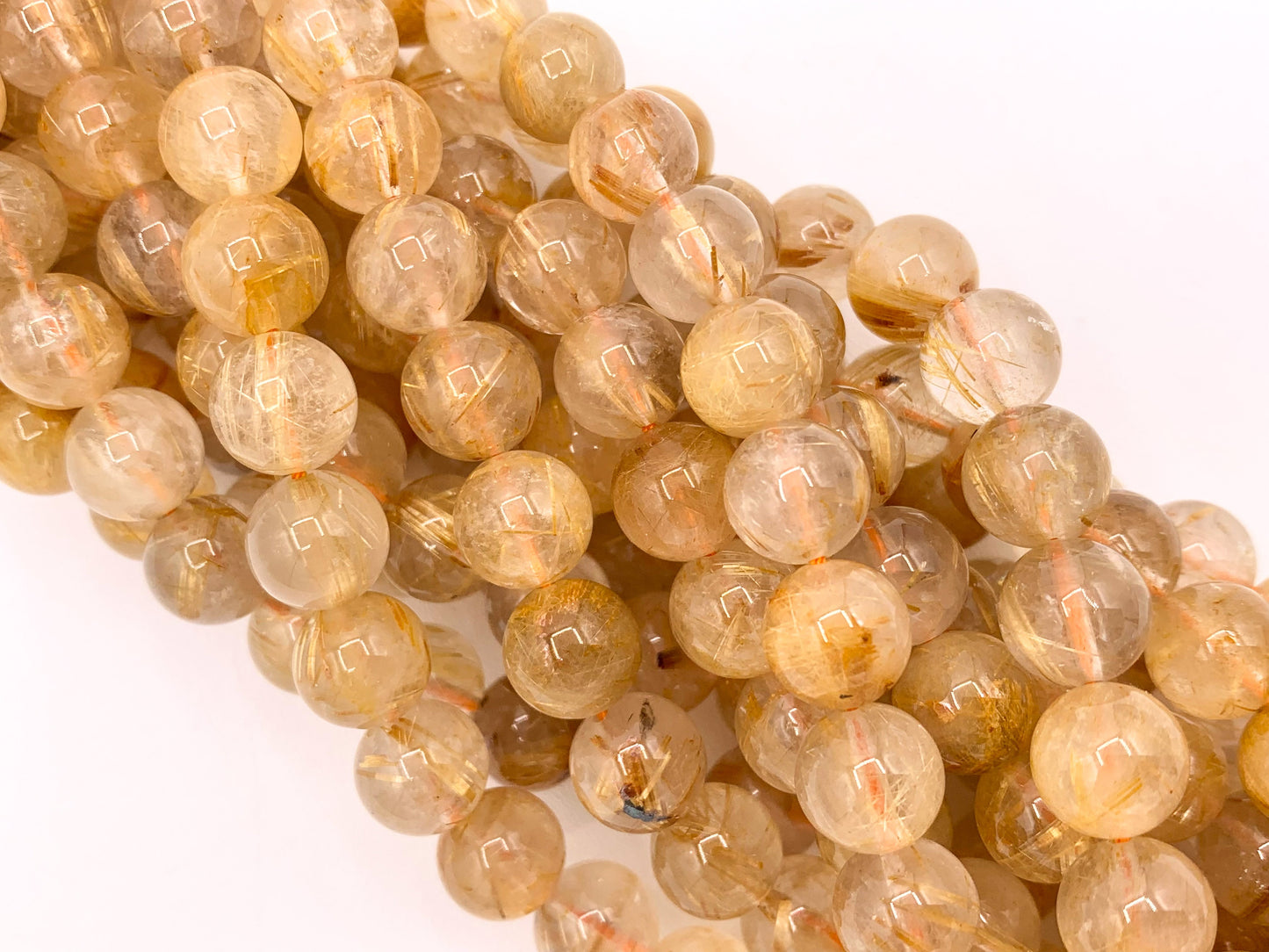 Grade AAA Natural Gold Rutilated Quartz Round Smooth Beads 5mm 6mm 7-8mm 9mm 10mm Around 15"