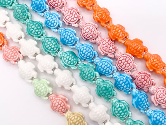 Puffy Turtle Shape Ceramic Porcelain Shiny Beads For Jewelry Making 14-15" Price For 1 Strand