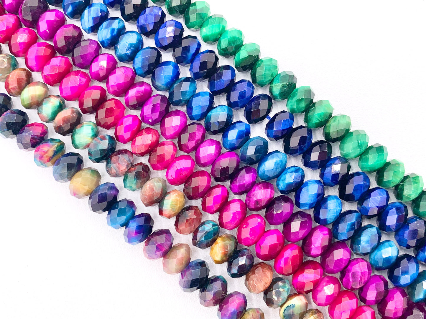 6x8mm Dyed Colorful Tiger's Eye Rondelle Hand Cut Genuine Gemstone Beads in 7 Colors Around 15"