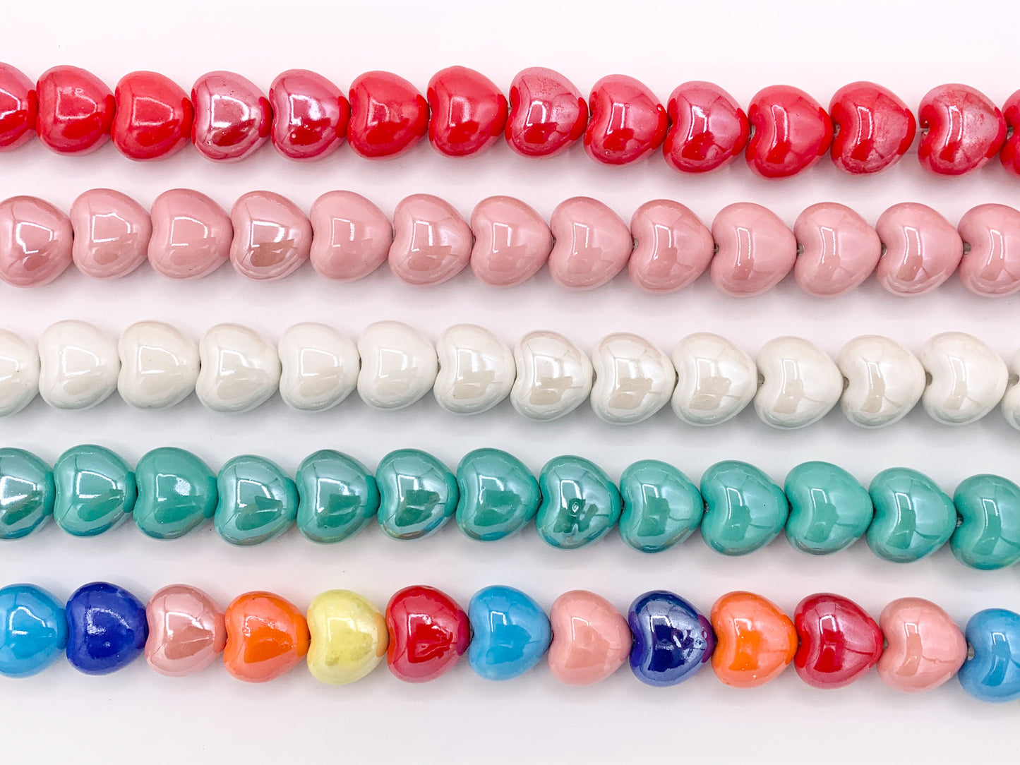 Puffy Heart Shape Ceramic Porcelain Shiny Glossy Beads For Jewelry Making 12-13" Price For 1 Strand