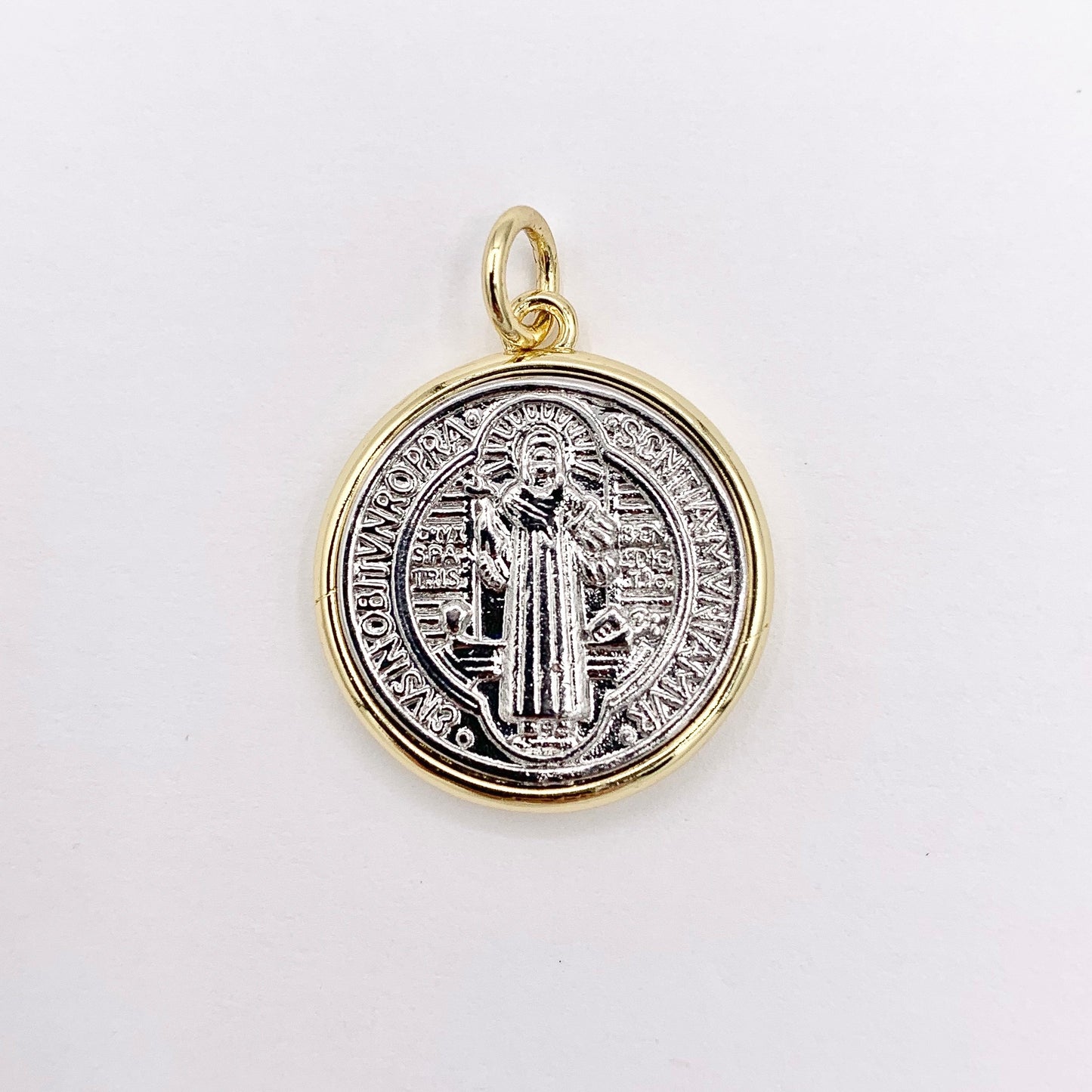 2 Tone Religious St Benedict Charms in 18K Gold & Silver Plated over Copper 6 PCS