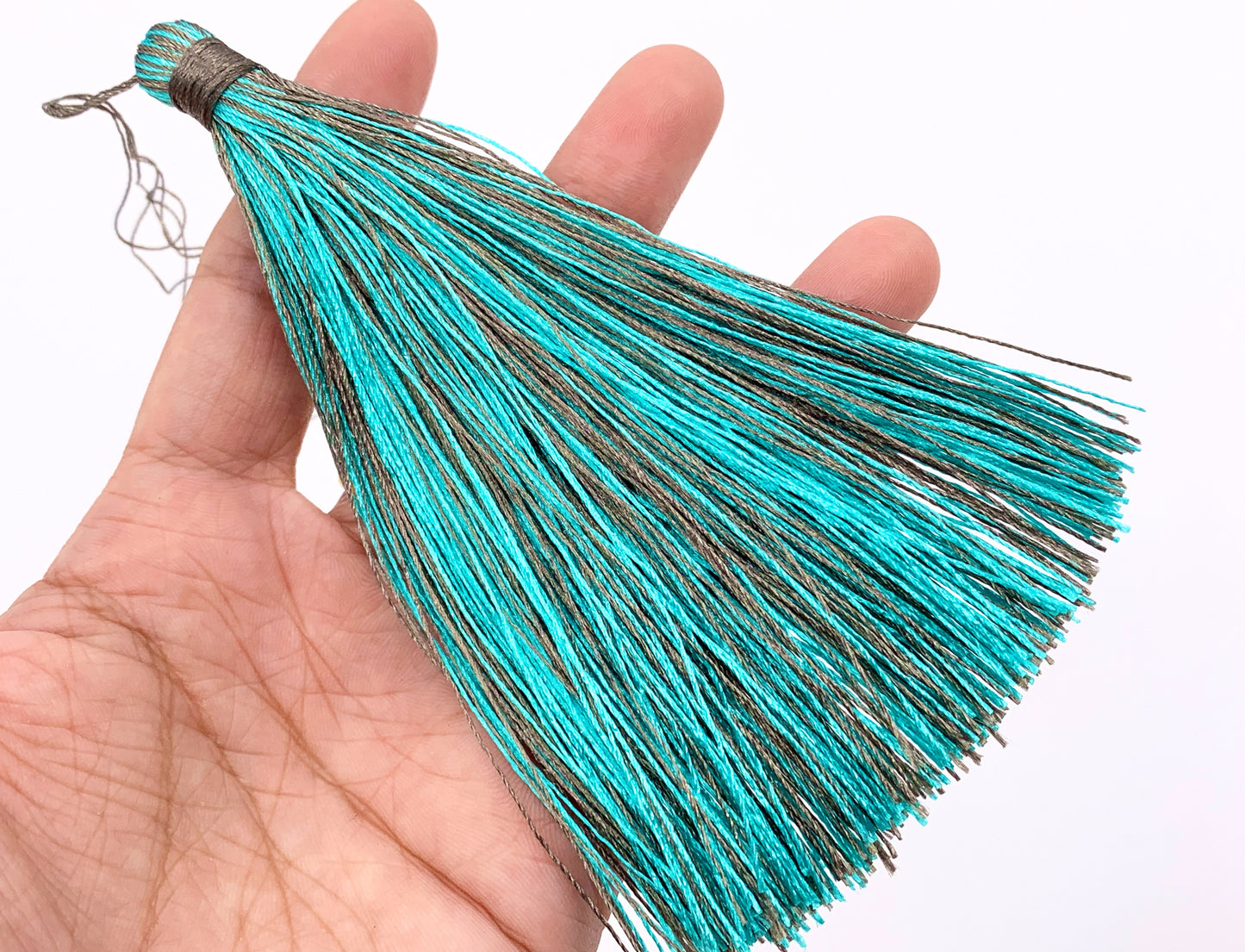 4.75 inches Long Silk Tassel Beautiful Mixed Color Handmade Tassel Large Mala Tassel Magenta/Green, Black/White, Aqua/Gray
