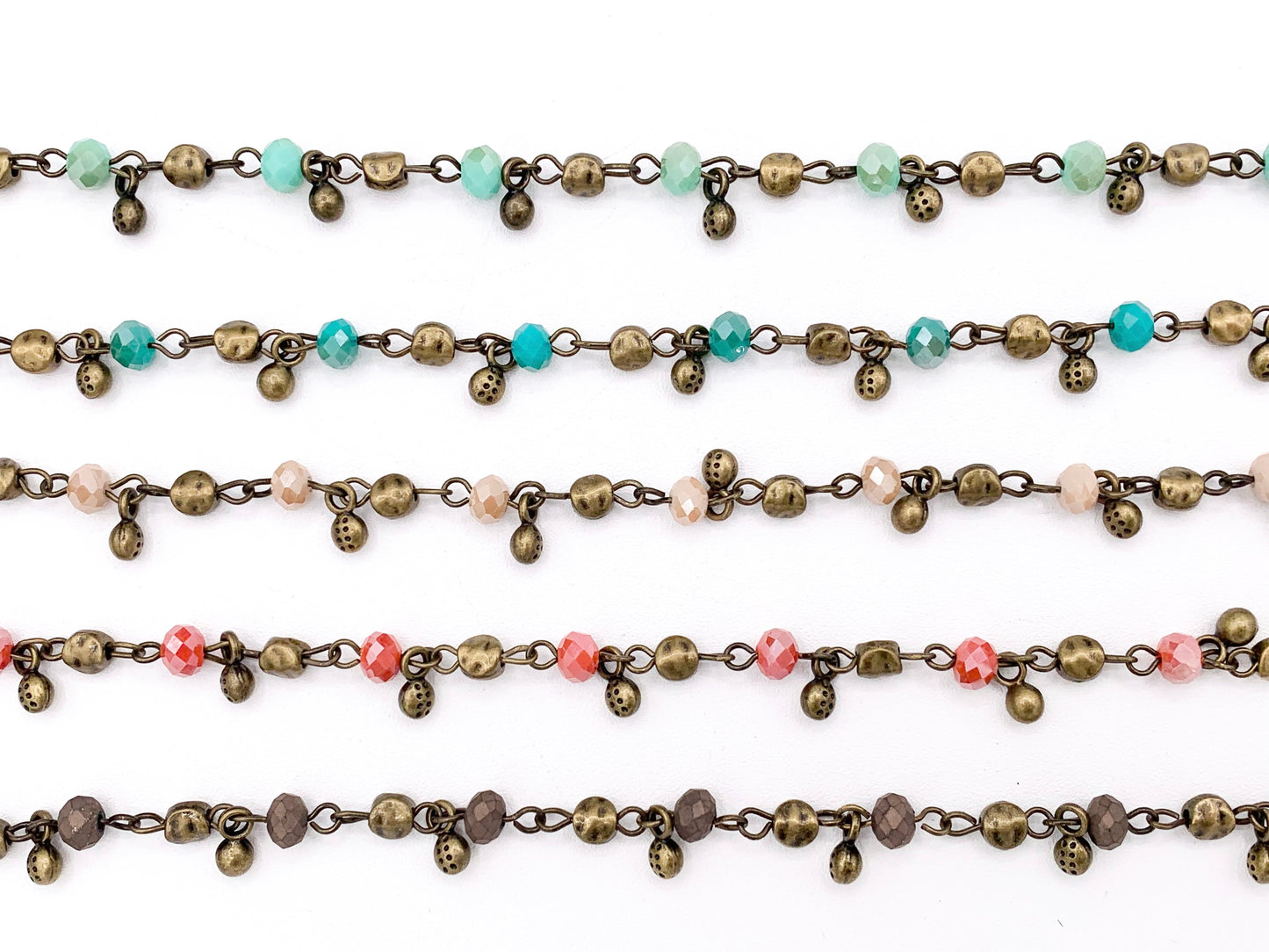 Vintage Dangle Crystal Rondelle Faceted Rosary Style Beaded Chain With Brass Wire By Spool 6mm