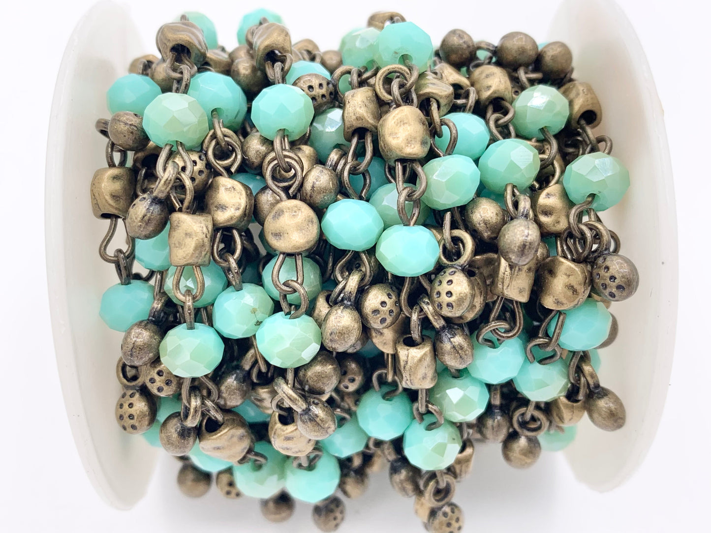 Vintage Dangle Crystal Rondelle Faceted Rosary Style Beaded Chain With Brass Wire By Spool 6mm