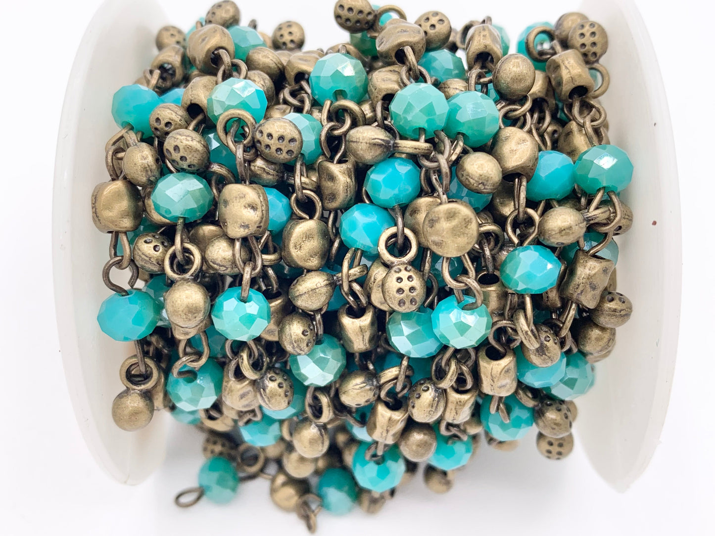 Vintage Dangle Crystal Rondelle Faceted Rosary Style Beaded Chain With Brass Wire By Spool 6mm
