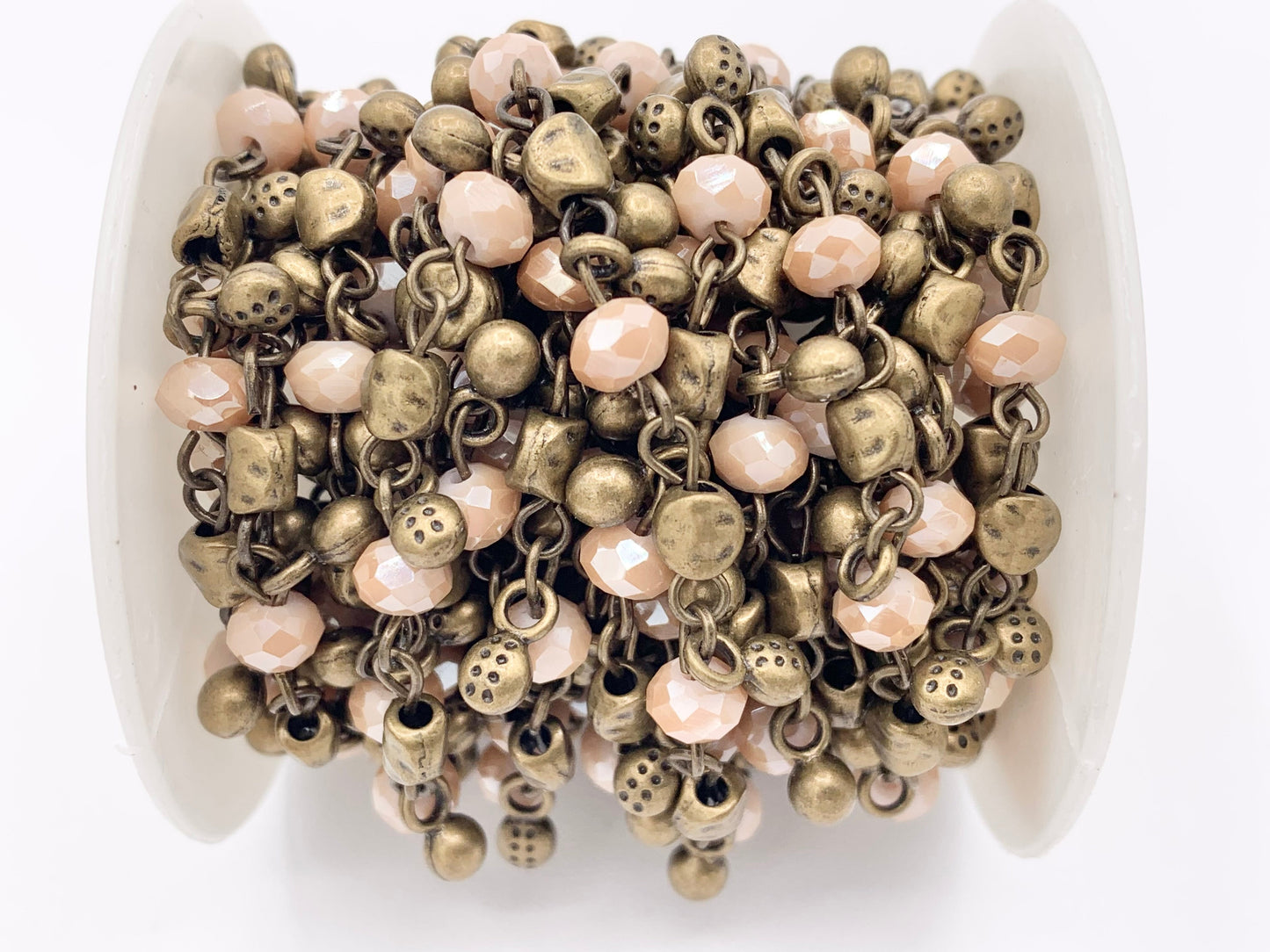 Vintage Dangle Crystal Rondelle Faceted Rosary Style Beaded Chain With Brass Wire By Spool 6mm