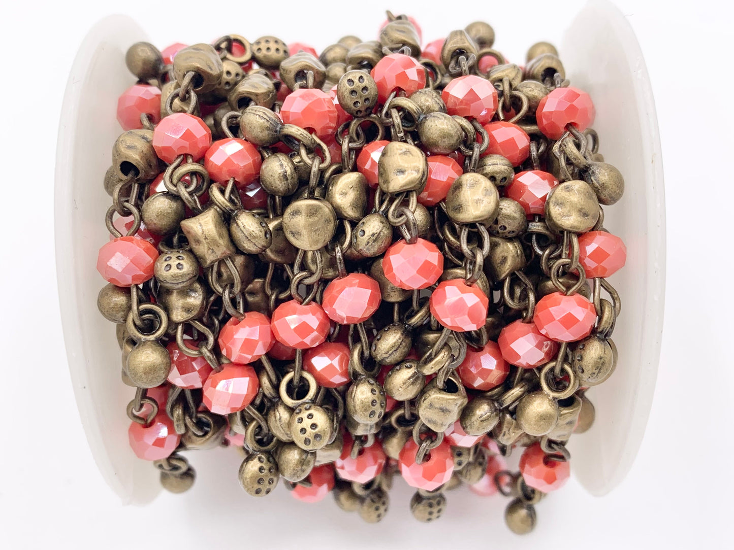 Vintage Dangle Crystal Rondelle Faceted Rosary Style Beaded Chain With Brass Wire By Spool 6mm
