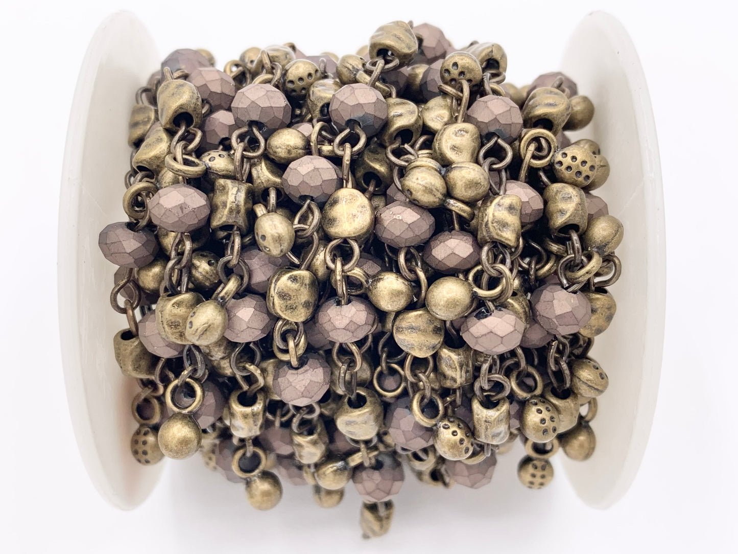 Vintage Dangle Crystal Rondelle Faceted Rosary Style Beaded Chain With Brass Wire By Spool 6mm
