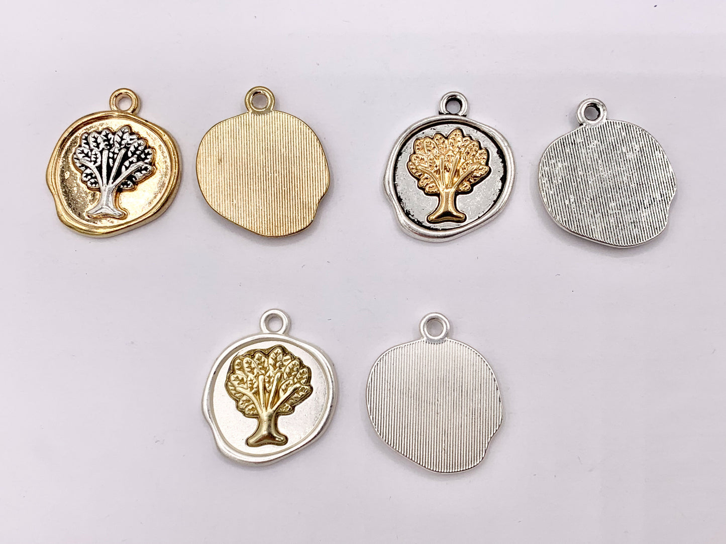 20x24mm Pewter Tree of Life Coin Charms One Sided 2 Tone Coin Pendant in Gold, Matte Silver, Silver, Brass, Gunmetal