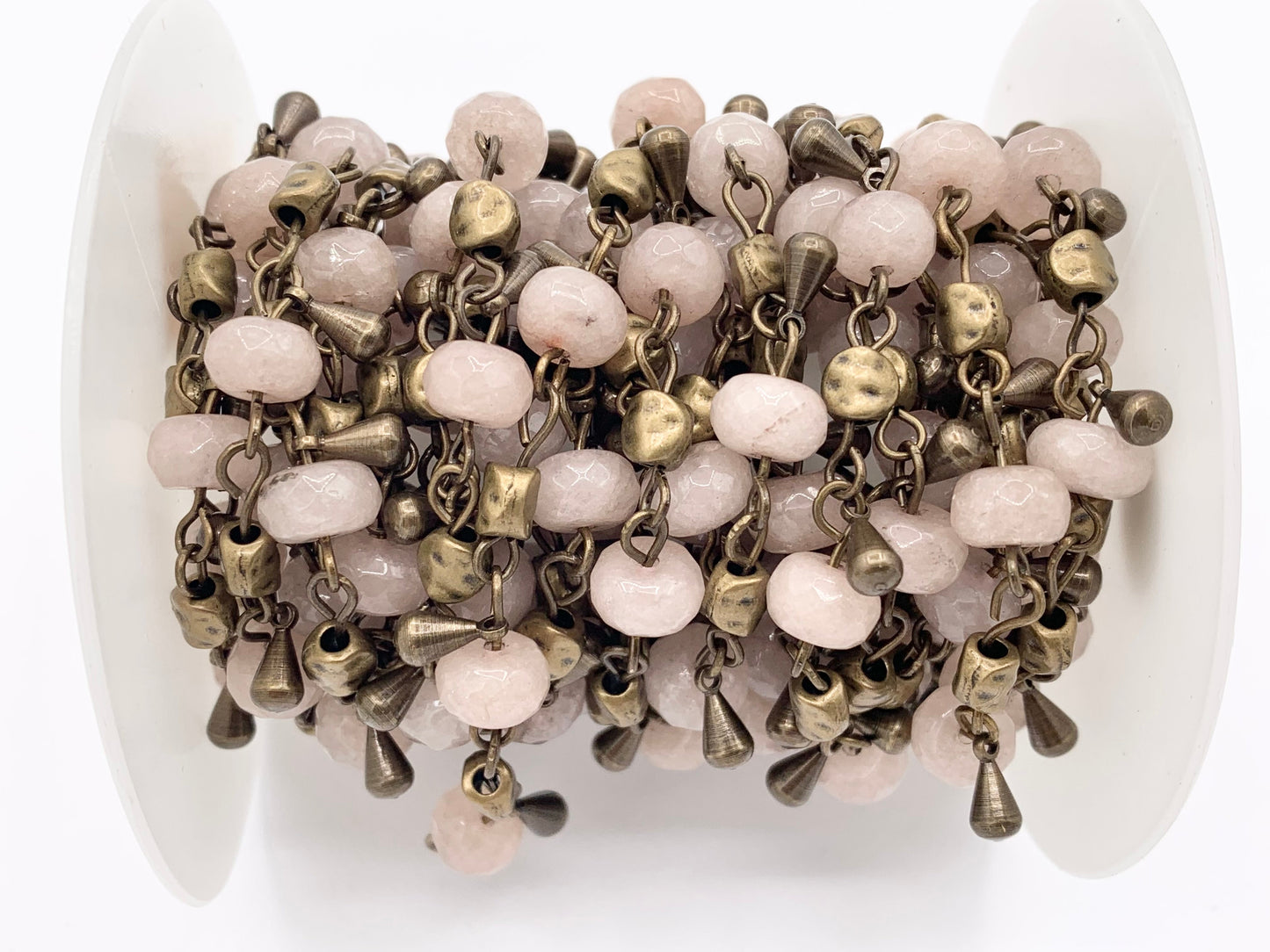 Vintage Dangle Jasper/ Magnesite/ Jade/ Picasso Jasper Natural Stone Rondelle Rosary Style Beaded Chain With Brass Wire By Spool 8mm