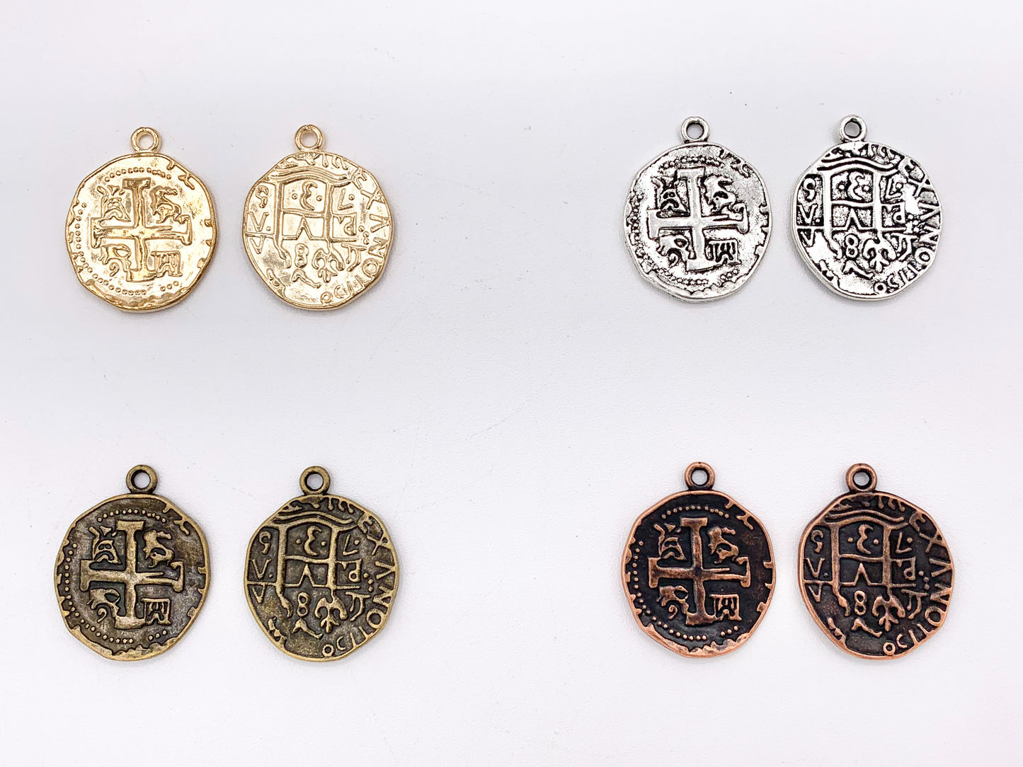 25mm Pewter Jerusalem Cross Coin Charms in Gold, Silver, Bronze, Copper, Gunmetal, Green & Blue Patina