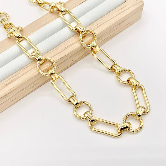 Circle + Paperclip Link Necklace 18K Gold Plated Copper Finished Necklace 17.5" + 2" Extension 3 PCS