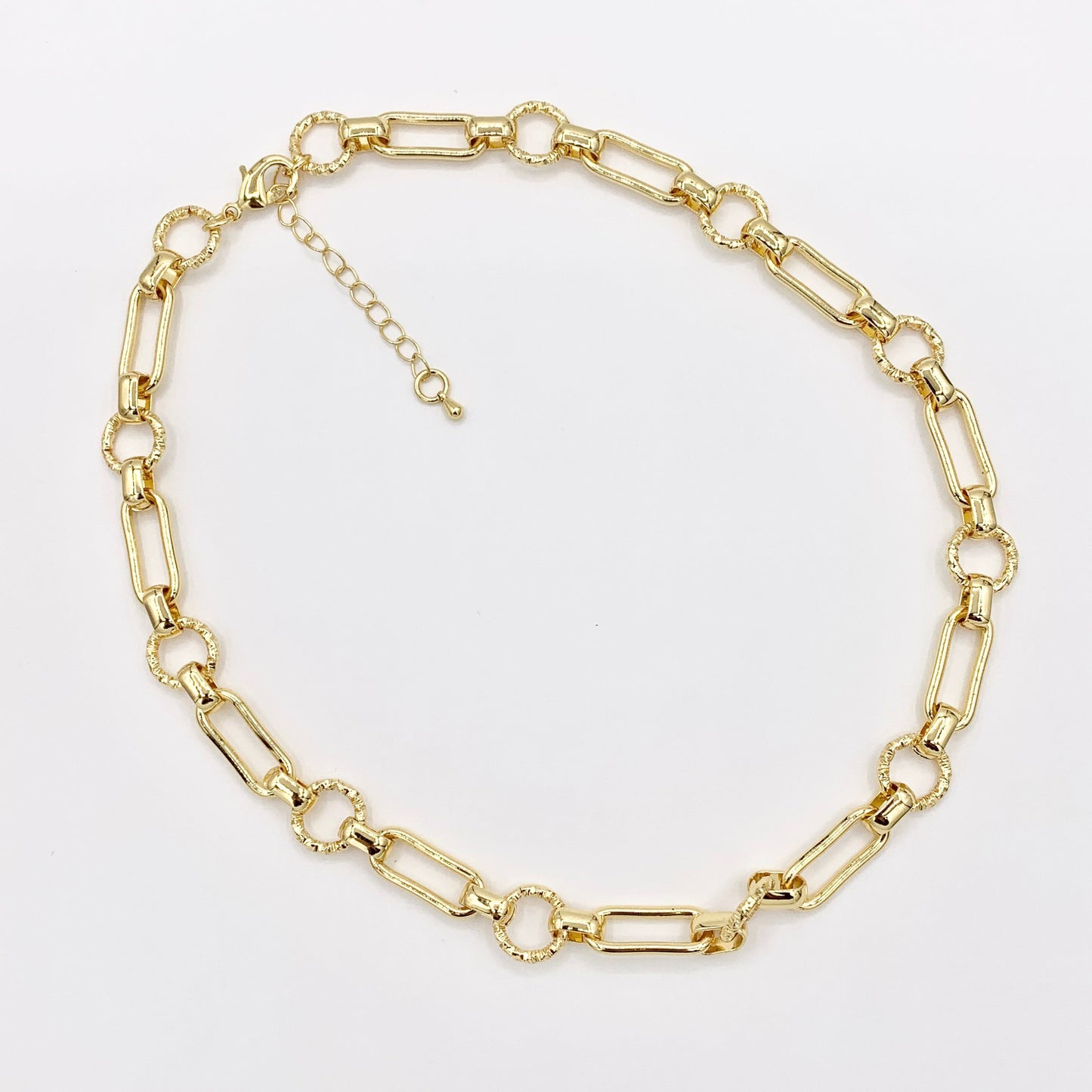 Circle + Paperclip Link Necklace 18K Gold Plated Copper Finished Necklace 17.5" + 2" Extension 3 PCS