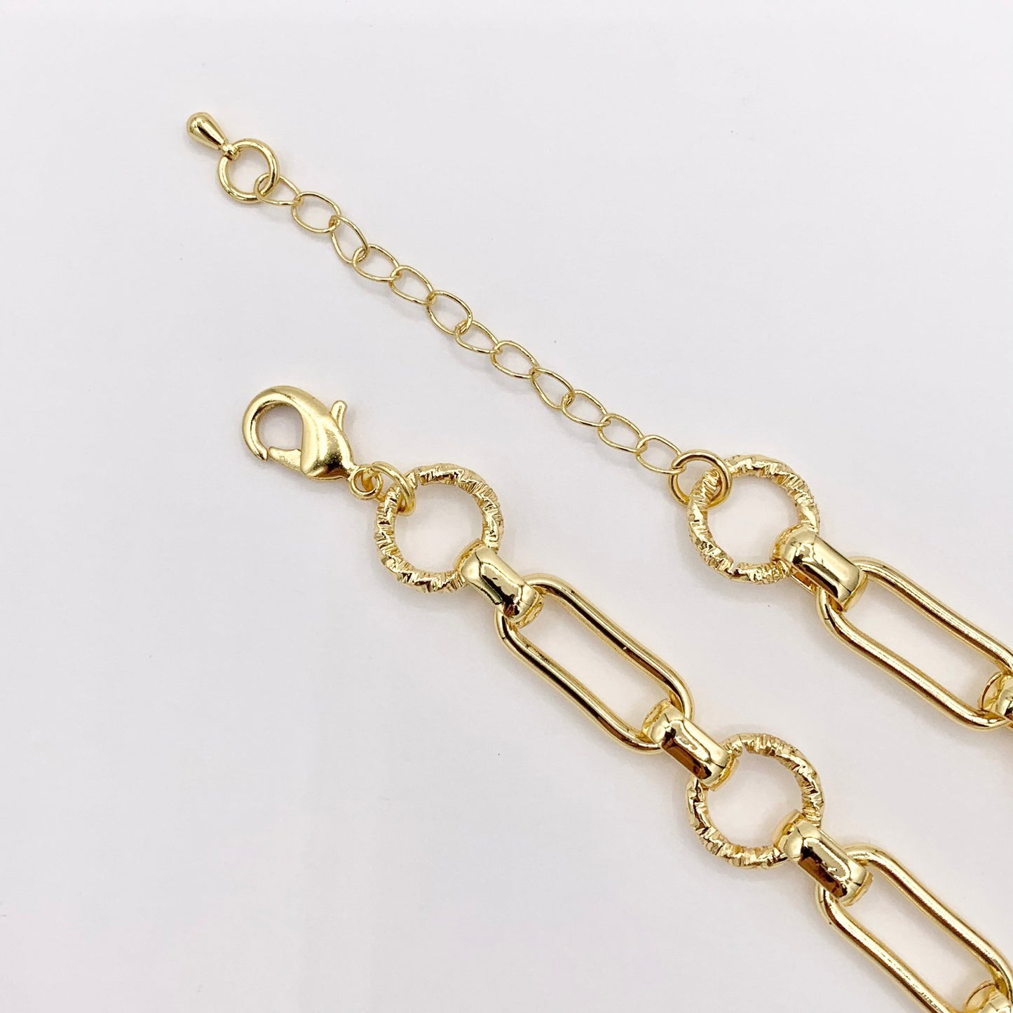 Circle + Paperclip Link Necklace 18K Gold Plated Copper Finished Necklace 17.5" + 2" Extension 3 PCS