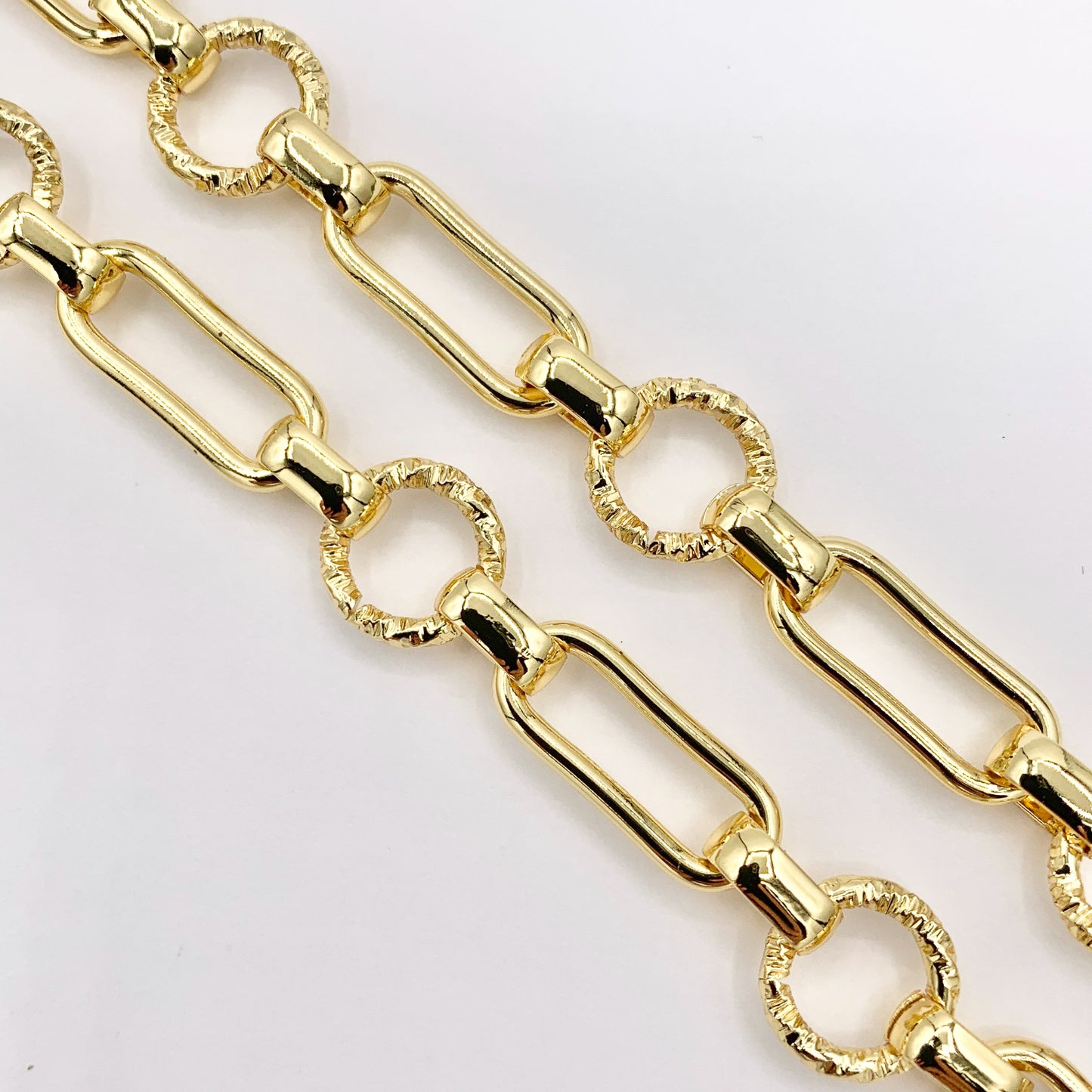 Circle + Paperclip Link Necklace 18K Gold Plated Copper Finished Necklace 17.5" + 2" Extension 3 PCS