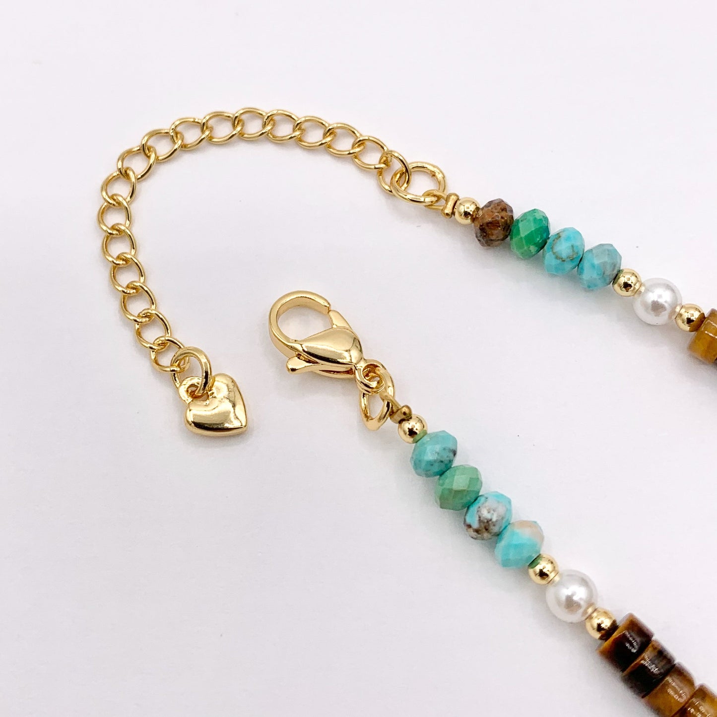 Delicate Tiger's Eye, Magnesite & Pearl Necklaces 18K Gold Plated Copper Choker Finished Necklace 16.5" Price For 1 Necklace