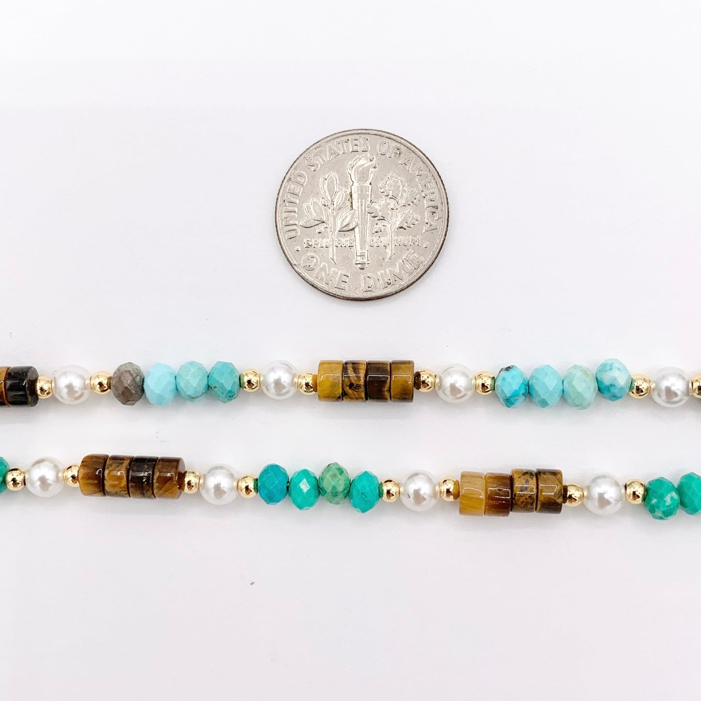 Delicate Tiger's Eye, Magnesite & Pearl Necklaces 18K Gold Plated Copper Choker Finished Necklace 16.5" Price For 1 Necklace
