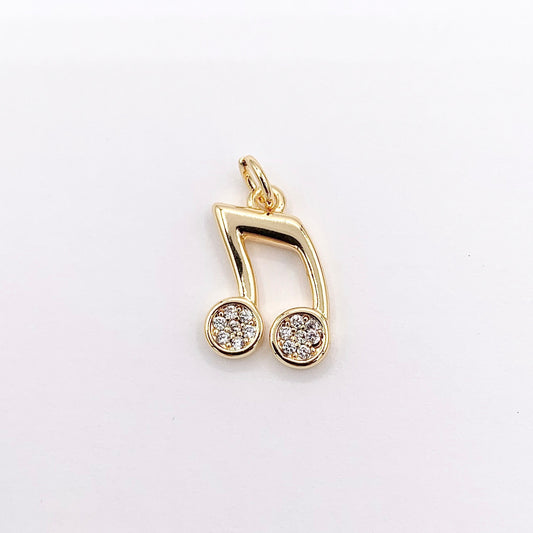 Gold Quaver Music Note CZ Pave Charms in Real Gold 18K Plated Copper 8 PCS