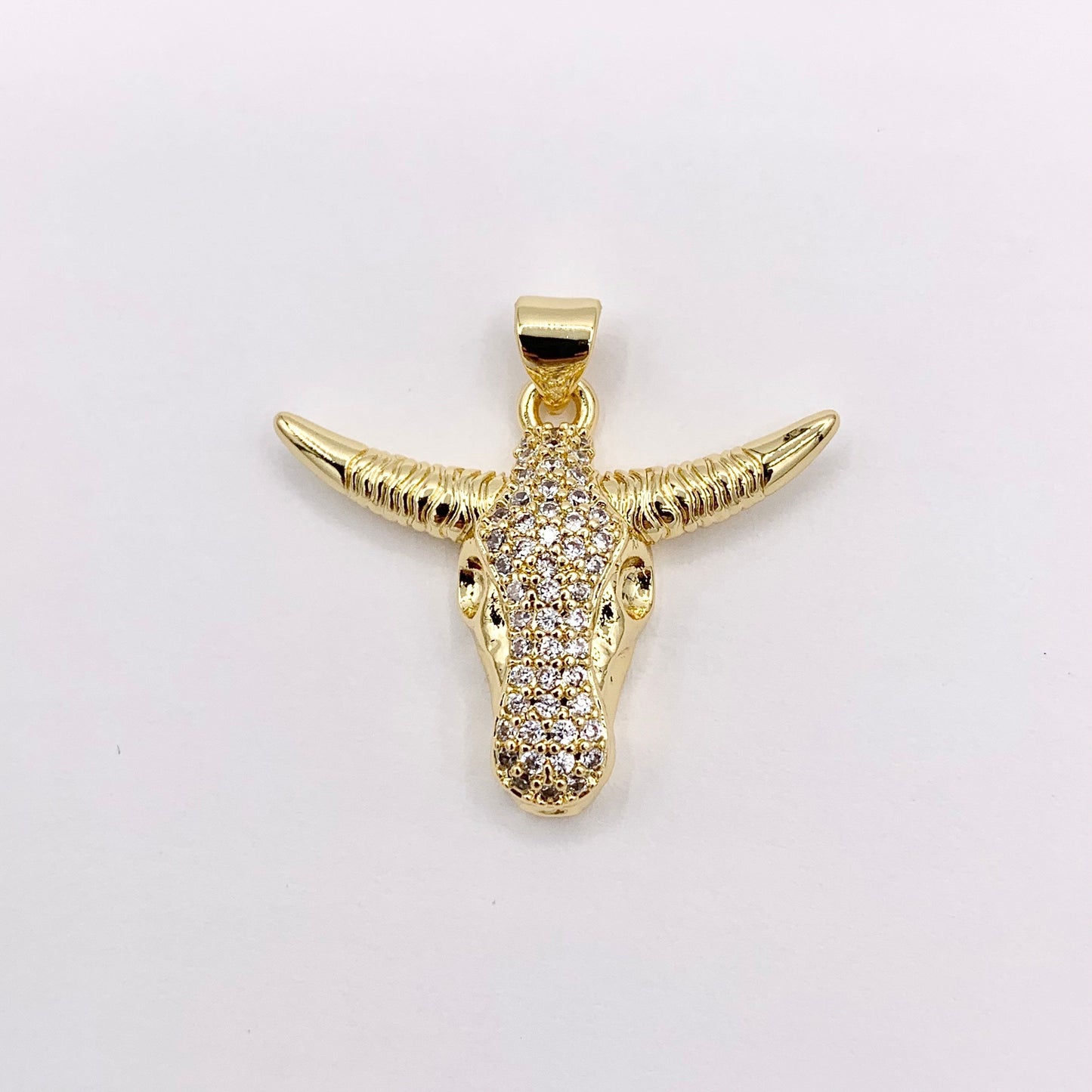 28x22mm Long Horn Steer Head Pendants High Quality Bull Head Charms in 18K Gold Plated Copper 6 PCS