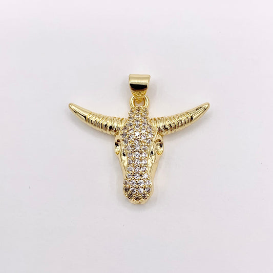 28x22mm Long Horn Steer Head Pendants High Quality Bull Head Charms in 18K Gold Plated Copper 6 PCS