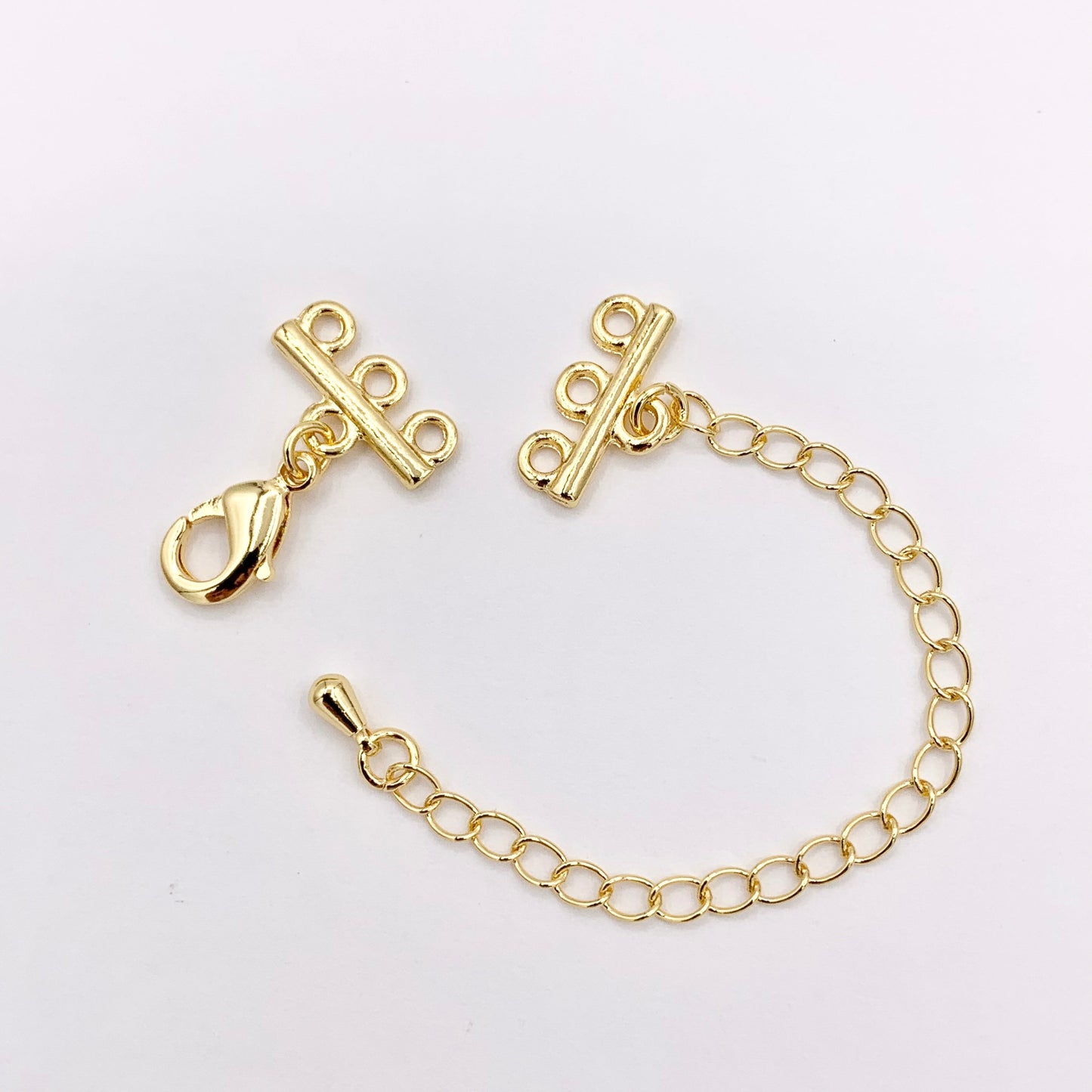 3 Strand Gold Lobster Clasps + 3" Extender Chain in 18K Gold Plated Copper Triple Clasp Component for Jewelry Making 10 PCS