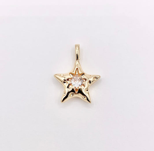Cute CZ Pave Star Pendant in Real Gold 18K Plated Copper 8 PCS