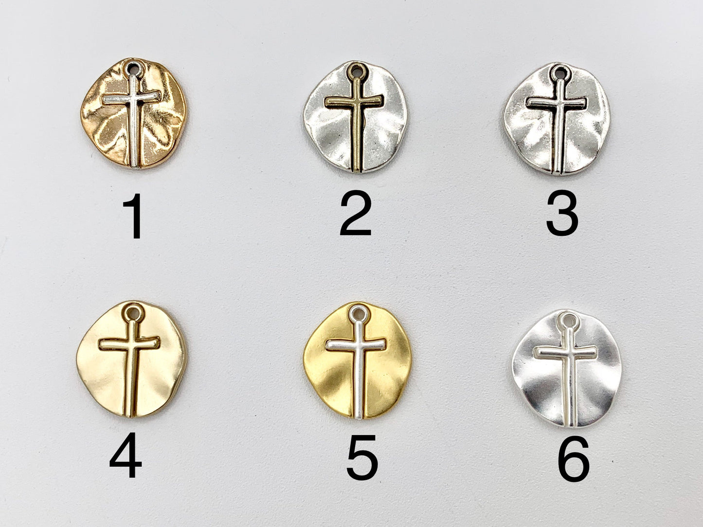 19mm Pewter Small Free Formed Cross Coin Charms Religious Pendant in 10 Colors