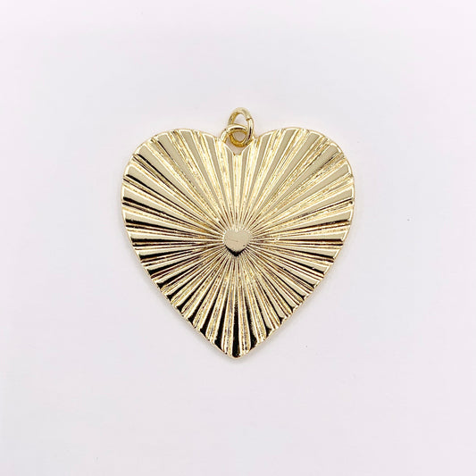Large Heart Charms Real 18K Gold Plated Heart Pendant Over Brass 5 PCS