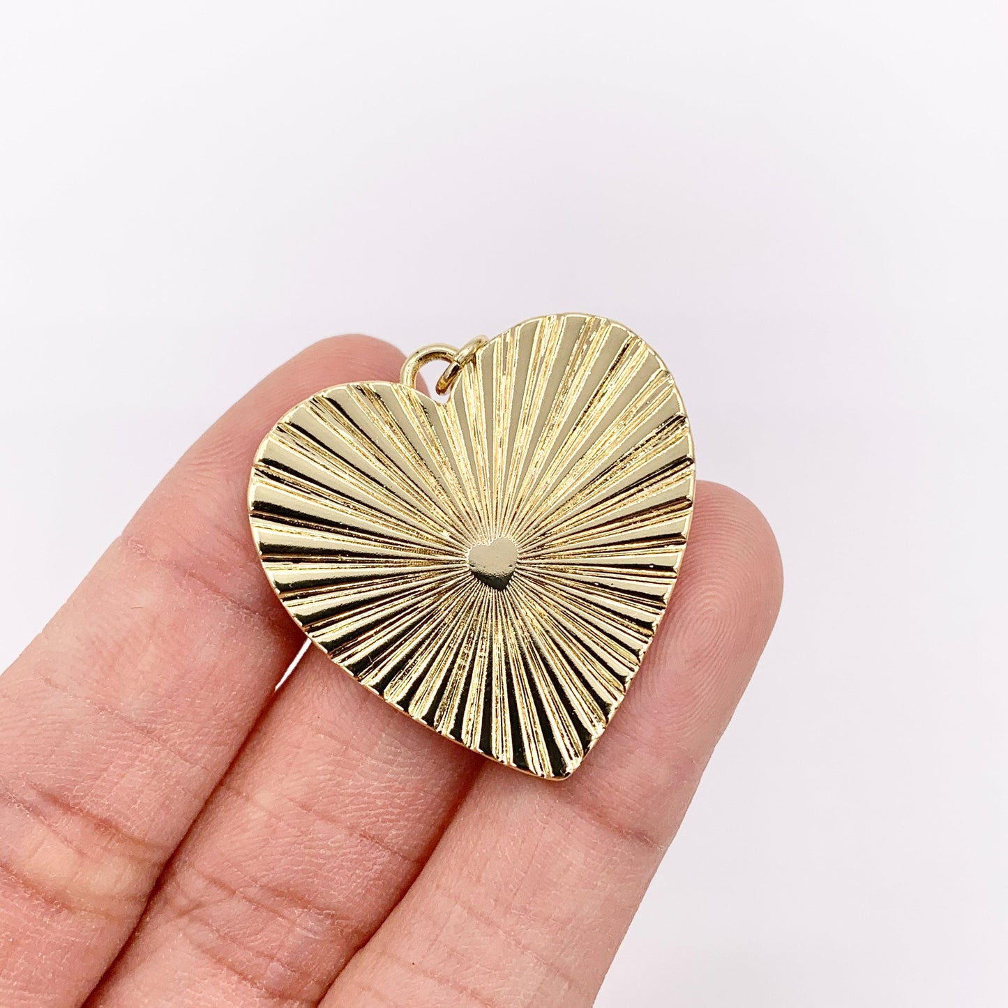 Large Heart Charms Real 18K Gold Plated Heart Pendant Over Brass 5 PCS