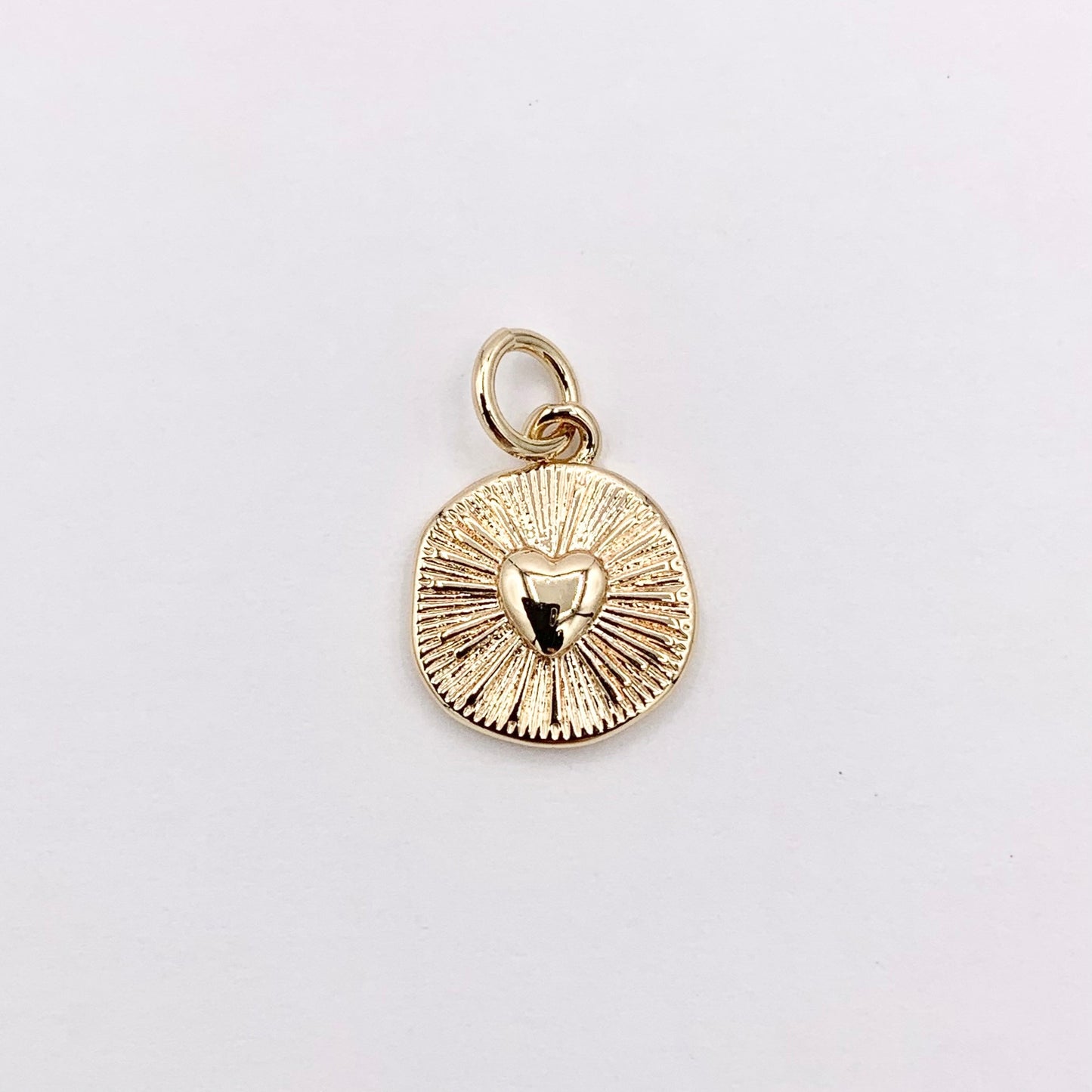 10mm Tiny Heart Coin Charm in Real Gold 18K Plated Over Copper 10 PCS