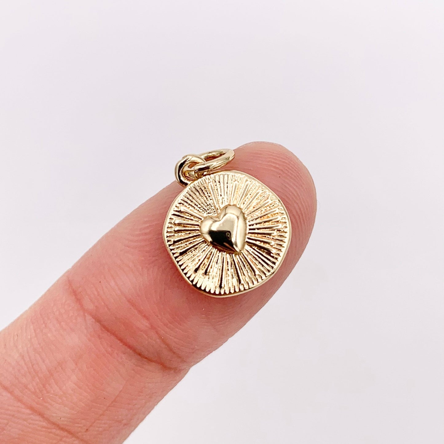 10mm Tiny Heart Coin Charm in Real Gold 18K Plated Over Copper 10 PCS