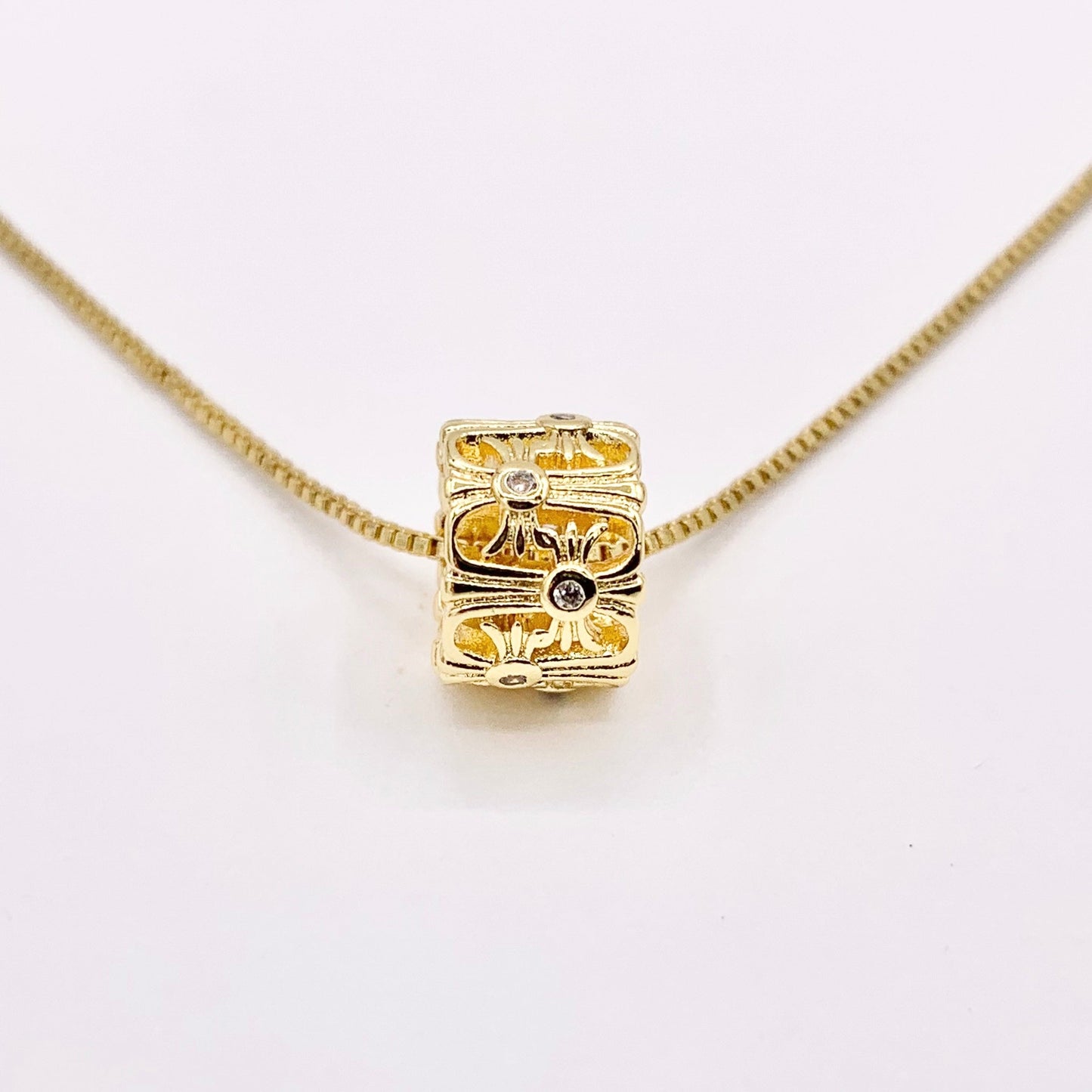 7x9mm Filigree Tube Spacer Beads | Real Gold 18K Plated Micro CZ Pave Barrel Space Beads Over Brass for Jewelry Making 12 PCS