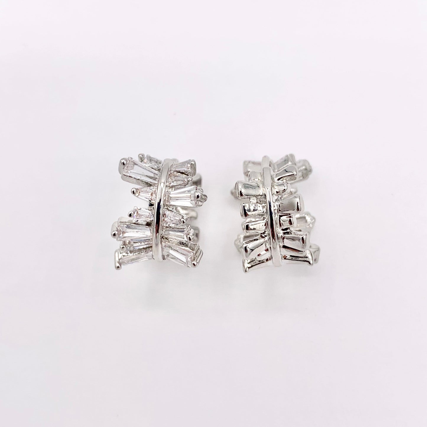 Irregular Horizontal Lined Micro Pave CZ Earring Huggies in Real 18K Gold/Silver Plated Copper 15mm 3 PAIRS