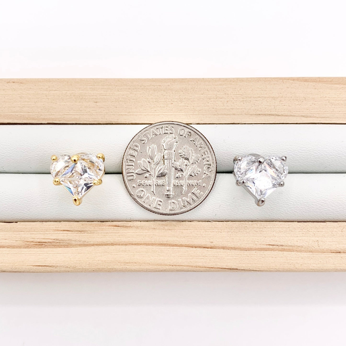 Cute Tiny Heart Earring Studs in Rhinestone CZ Pave Designed in 18K Gold or Silver Plated Copper 4 PAIRS