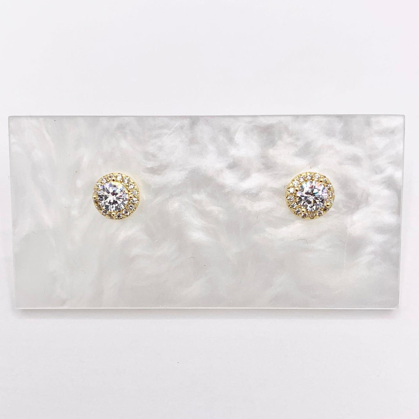 18K Gold/Platinum Plated CZ Pave Round Halo Earring Studs Over Copper 5 PAIRS
