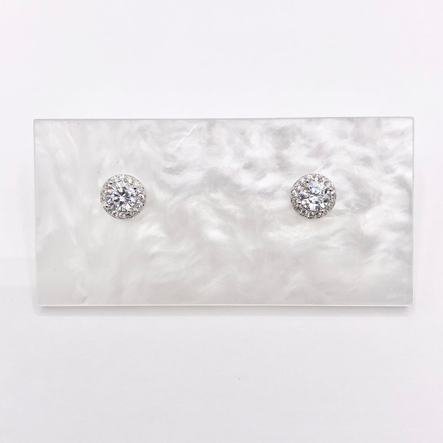 18K Gold/Platinum Plated CZ Pave Round Halo Earring Studs Over Copper 5 PAIRS
