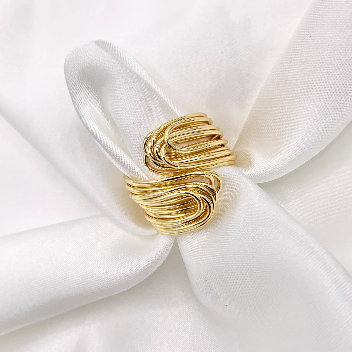 18K Gold and Silver Plated Plain Wire Wrapped Bypass Adjustable Ring 5 PCS