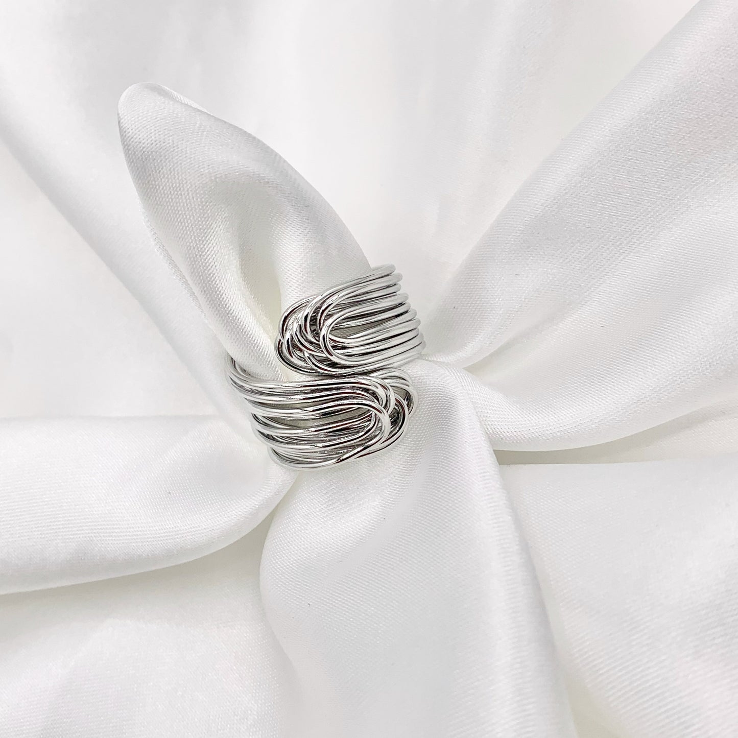 18K Gold and Silver Plated Plain Wire Wrapped Bypass Adjustable Ring 5 PCS
