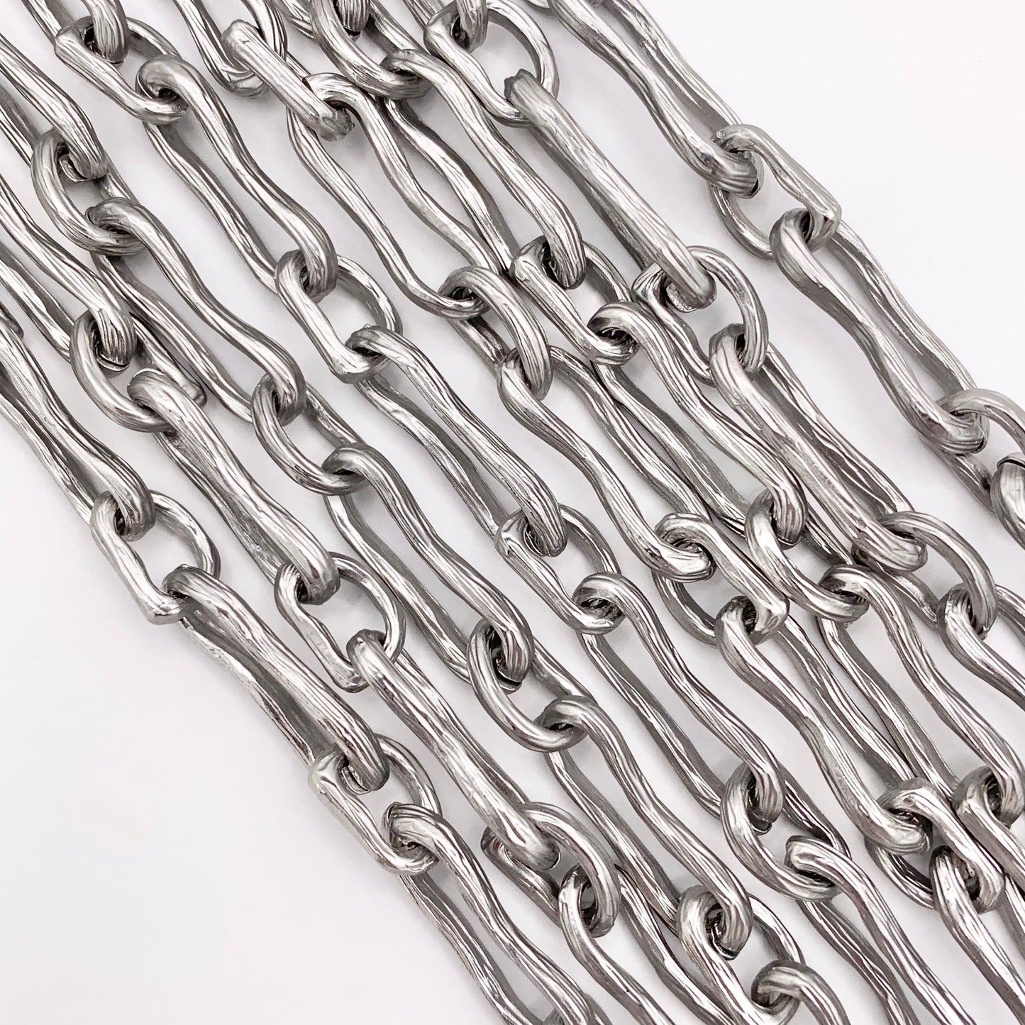 Textured Wavy Oval Link Chain in Real 18K Gold/Matte Silver Plated Copper By The Spool For Jewelry Making