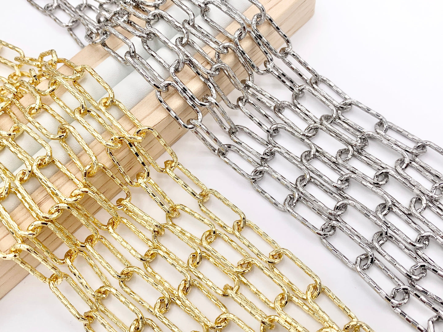 Faceted Paperclip Link Chain in Real 18K Gold/Silver Plated Copper By The Spool For Jewelry Making