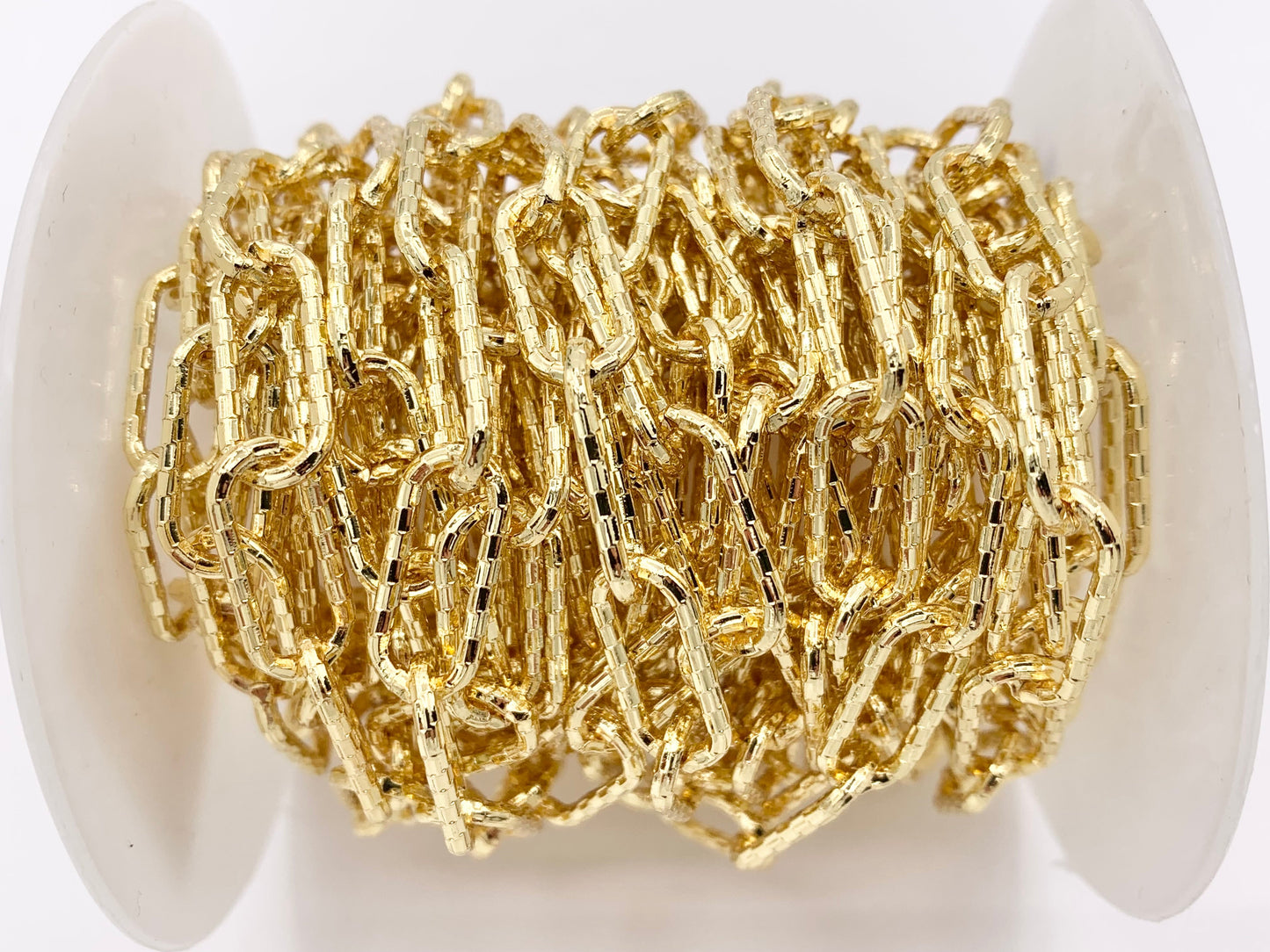 Faceted Paperclip Link Chain in Real 18K Gold/Silver Plated Copper By The Spool For Jewelry Making