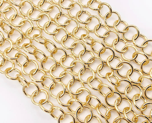 Smooth Circle Link Chain in Real 18K Gold Plated Copper By The Spool For Jewelry Making