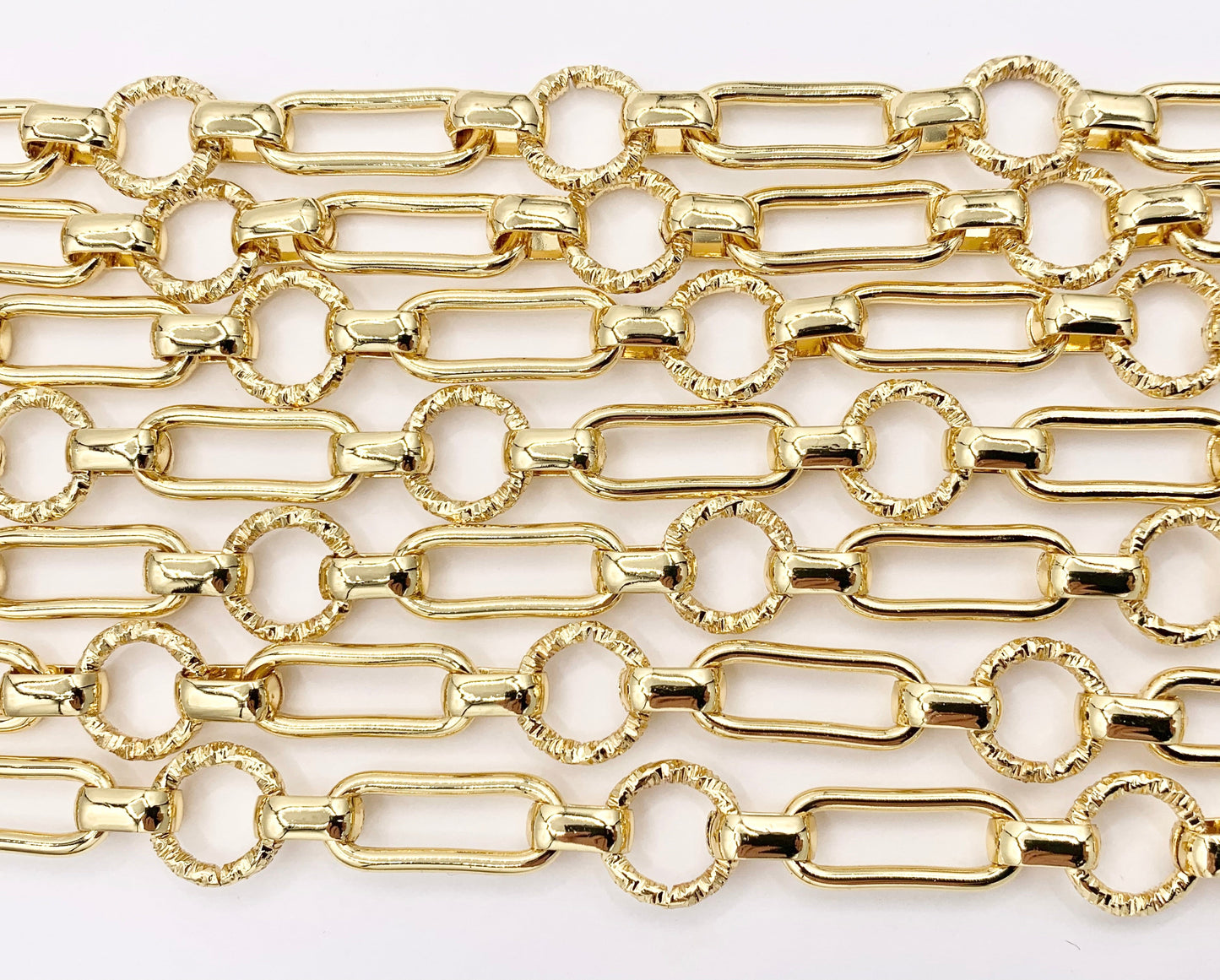 Paperclip + Textured Circle Link Chain in Real 18K Gold Plated Copper By The Spool For Jewelry Making
