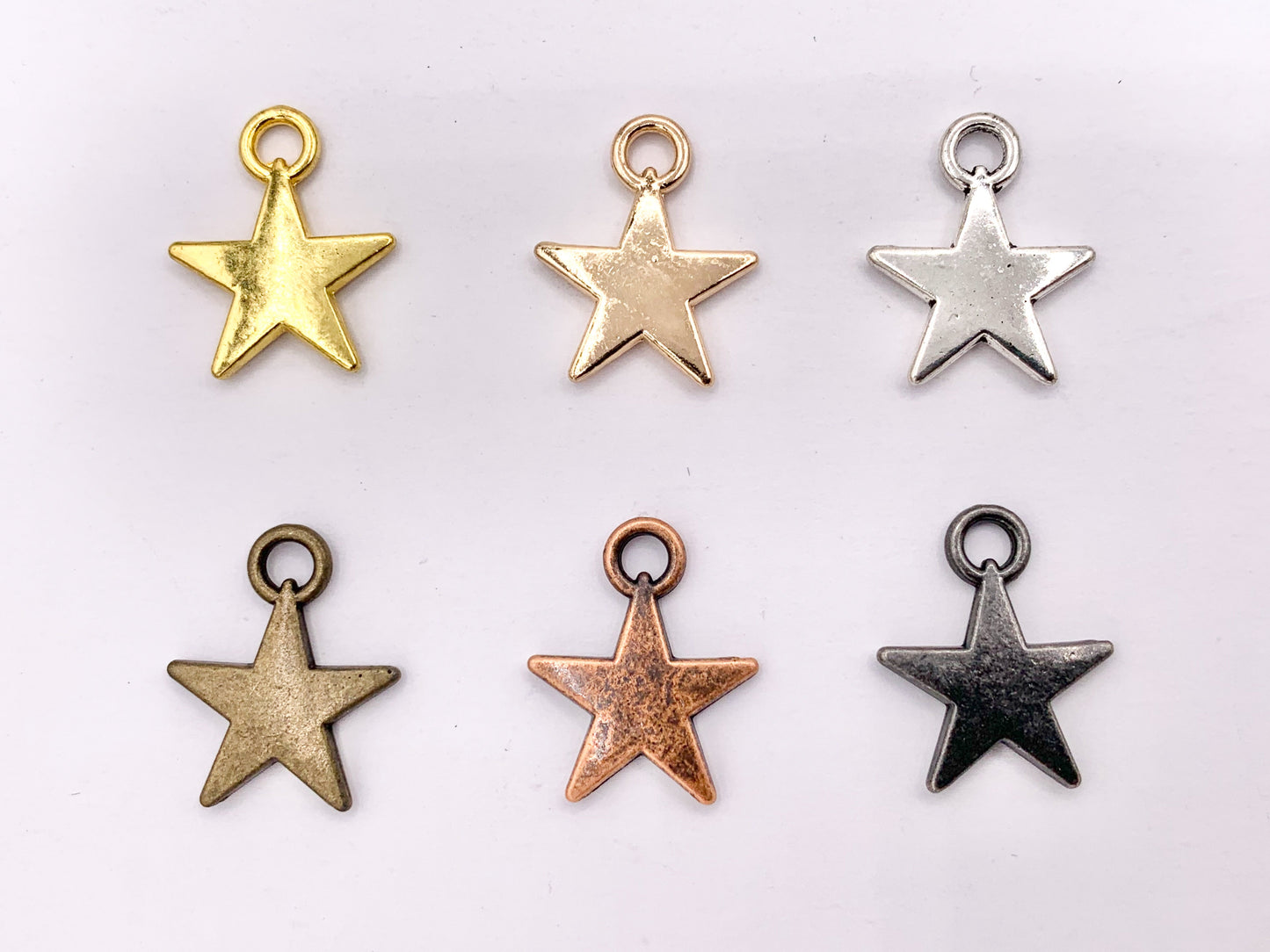 14mm Pewter Star Charms in Rosy Gold, Gold, Silver, Brass, Copper, Gunmetal