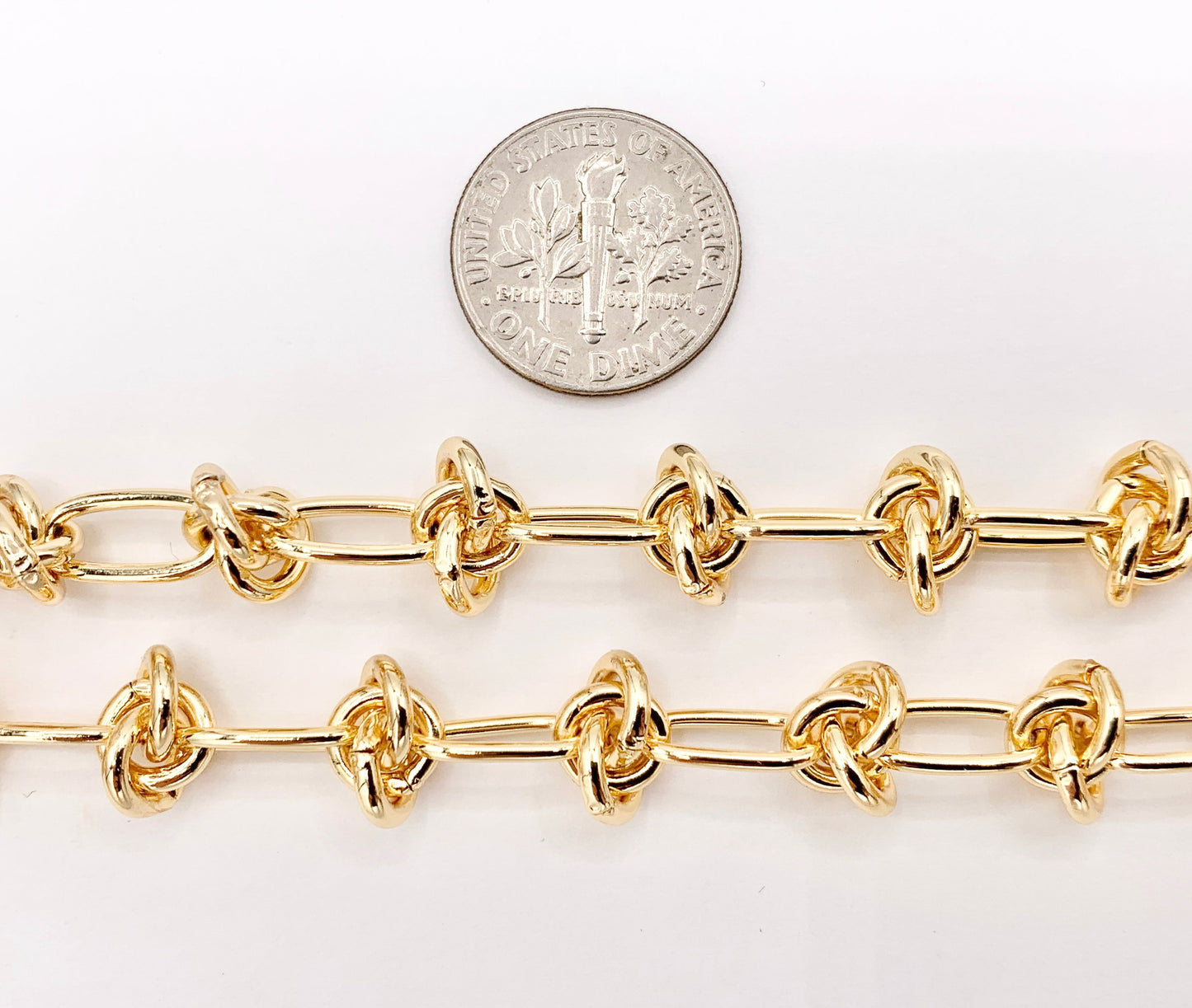 Oval/Paperclip Chain with Knot Links in Real 18K Gold Plated Chain By The Spool For Jewelry Making