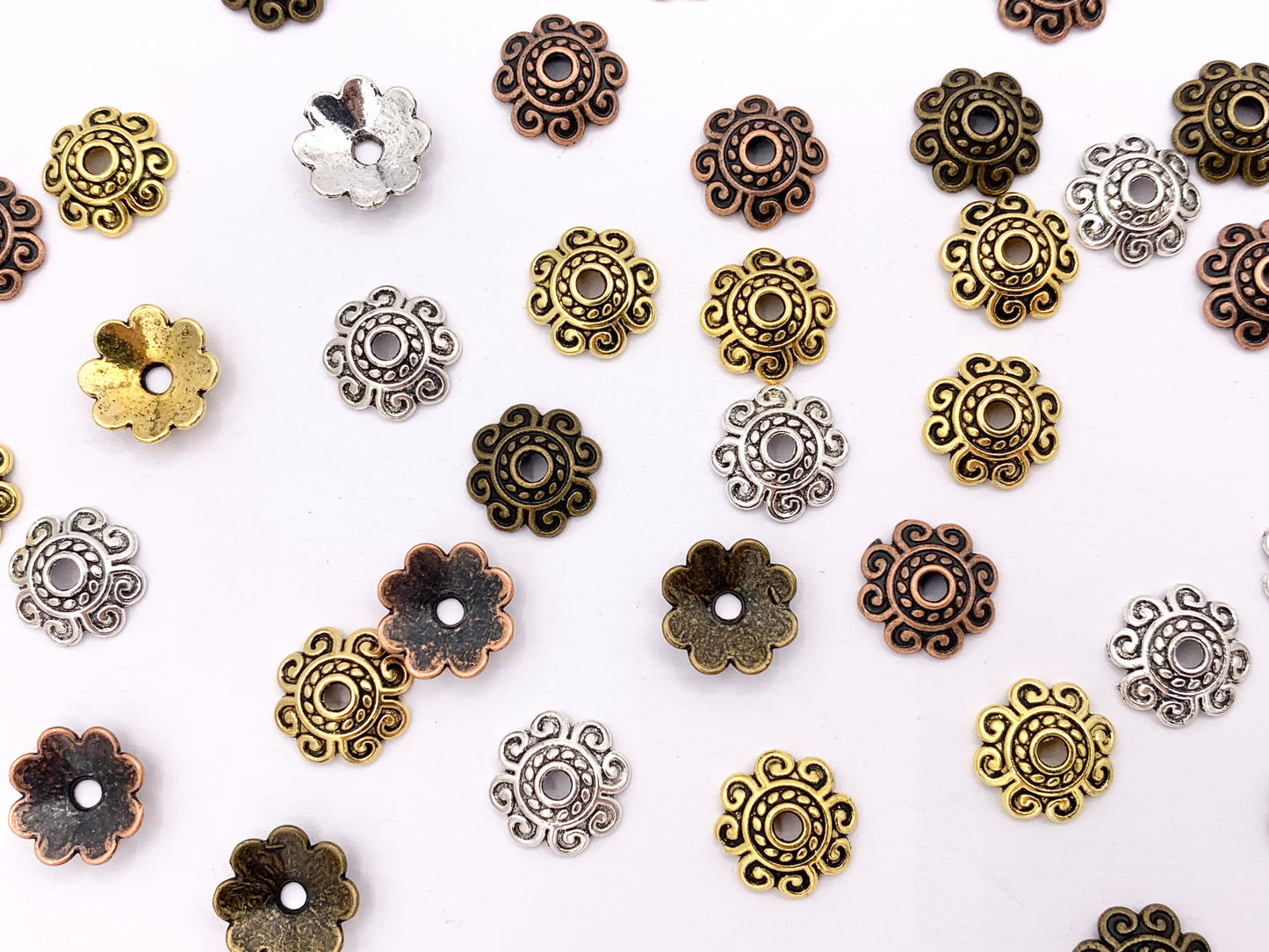 10mm Pewter Bead Caps Cute Space Beads in Gold, Silver, Copper and Bronze Color 125g