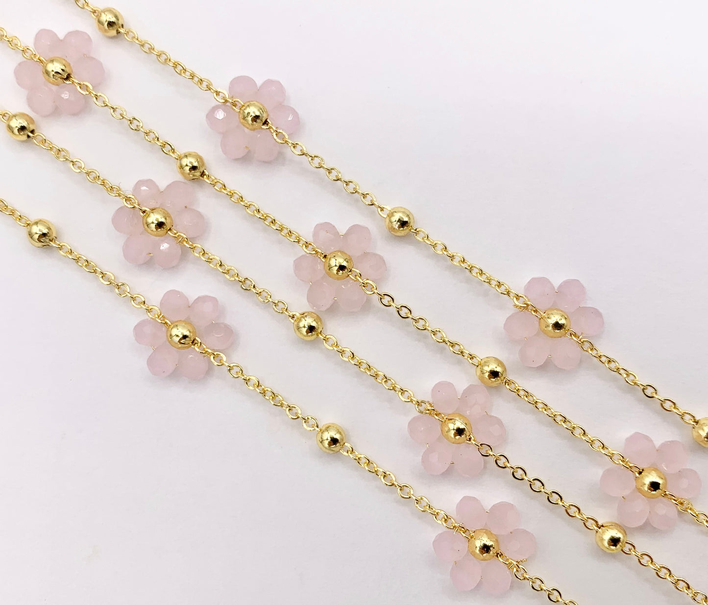 Colorful Crystal Beaded Daisy Flower Chain in 18K Gold Plated Copper By Spool For Jewelry Making