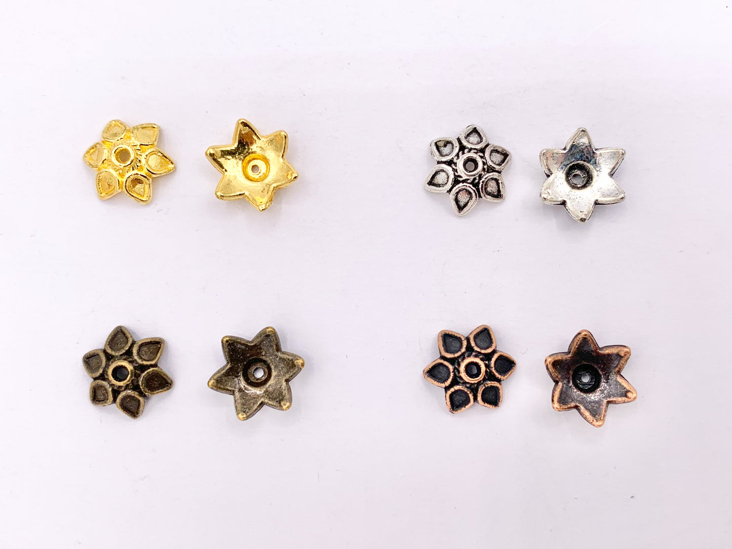 10mm Pewter Tiny Flower Bead Caps Cute Space Beads in Gold, Silver, Copper and Bronze Color 125g