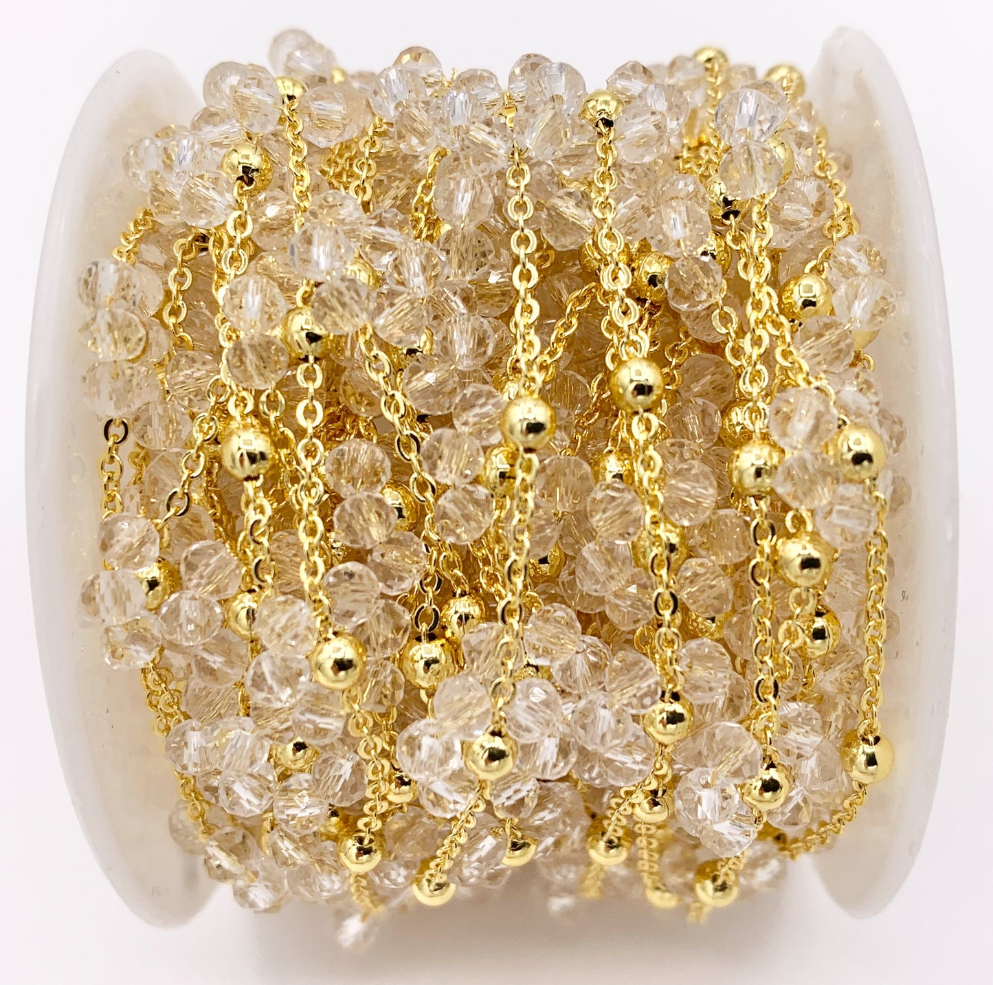 Colorful Crystal Beaded Daisy Flower Chain in 18K Gold Plated Copper By Spool For Jewelry Making