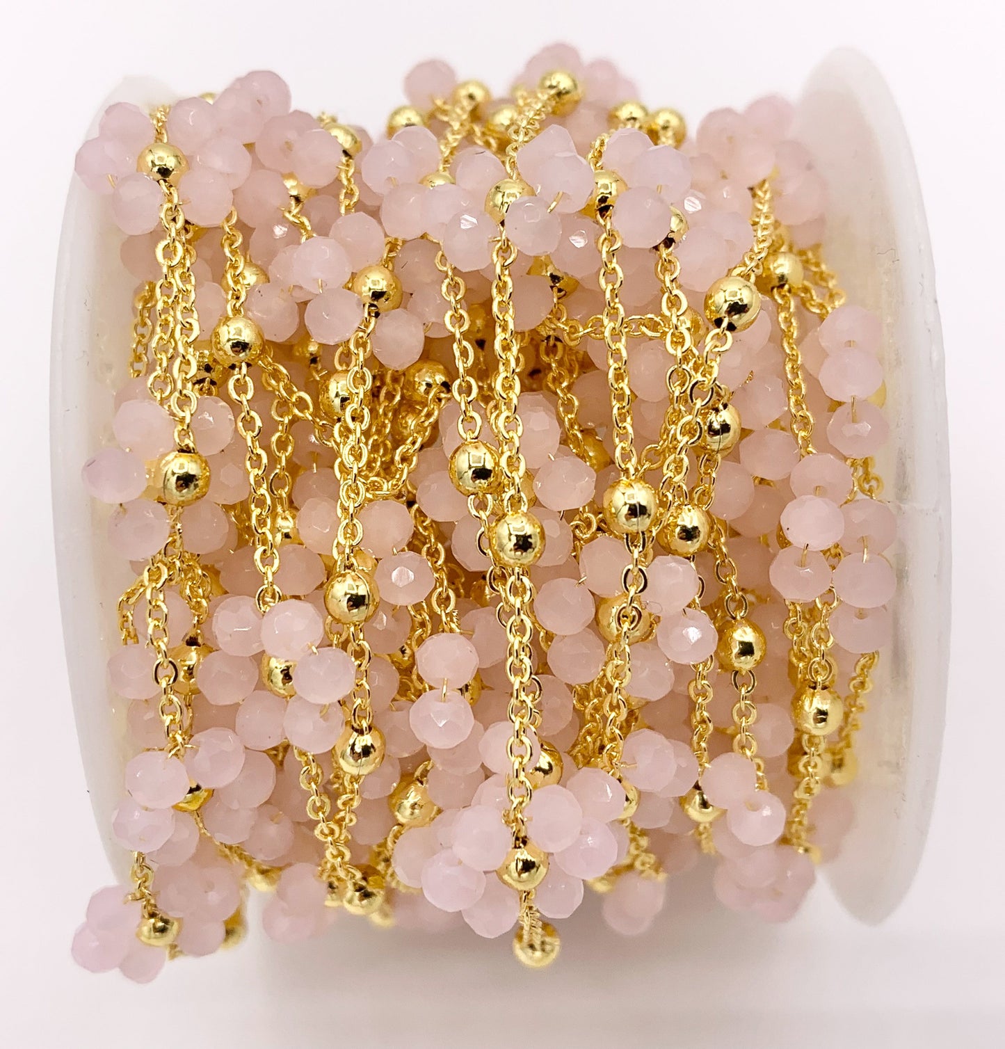 Colorful Crystal Beaded Daisy Flower Chain in 18K Gold Plated Copper By Spool For Jewelry Making
